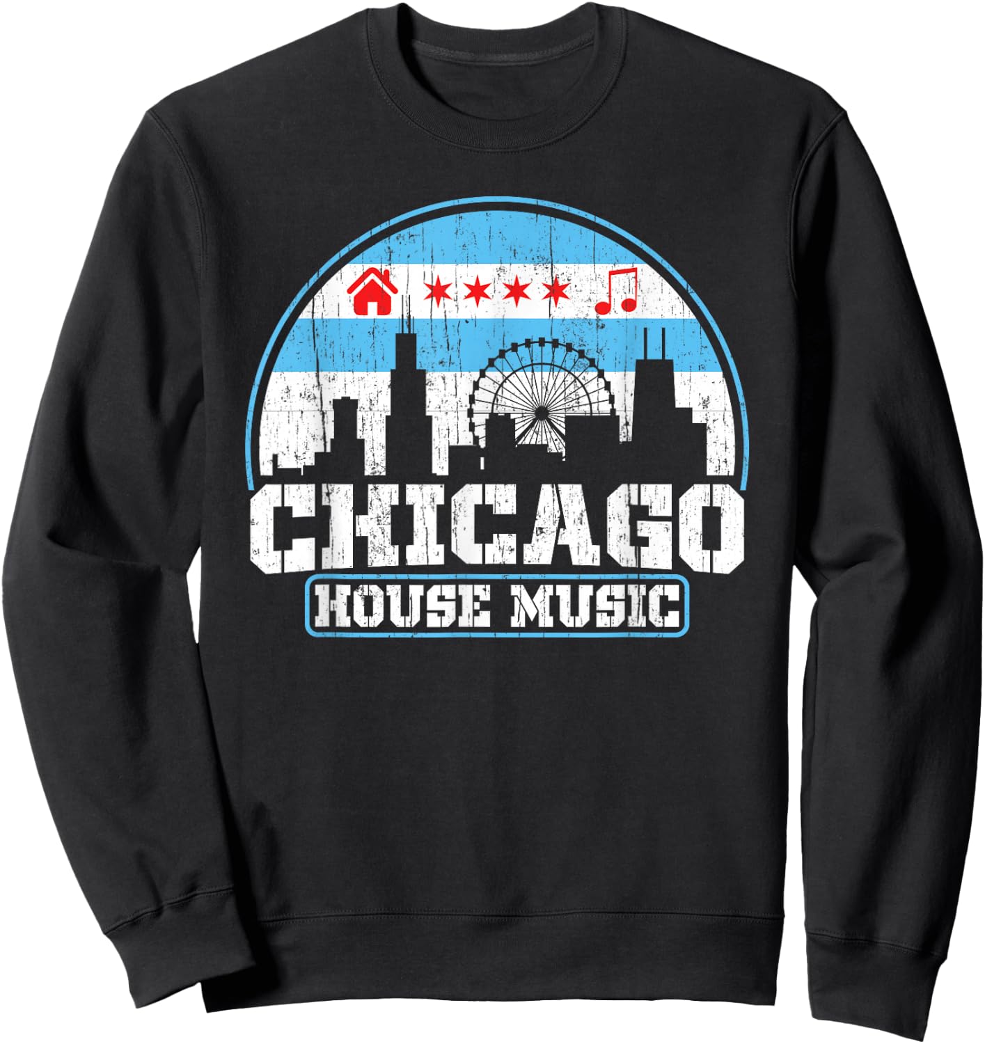 Chicago House Music Vintage Skyline DJ Gift Sweatshirt - Sweatshirt | Black