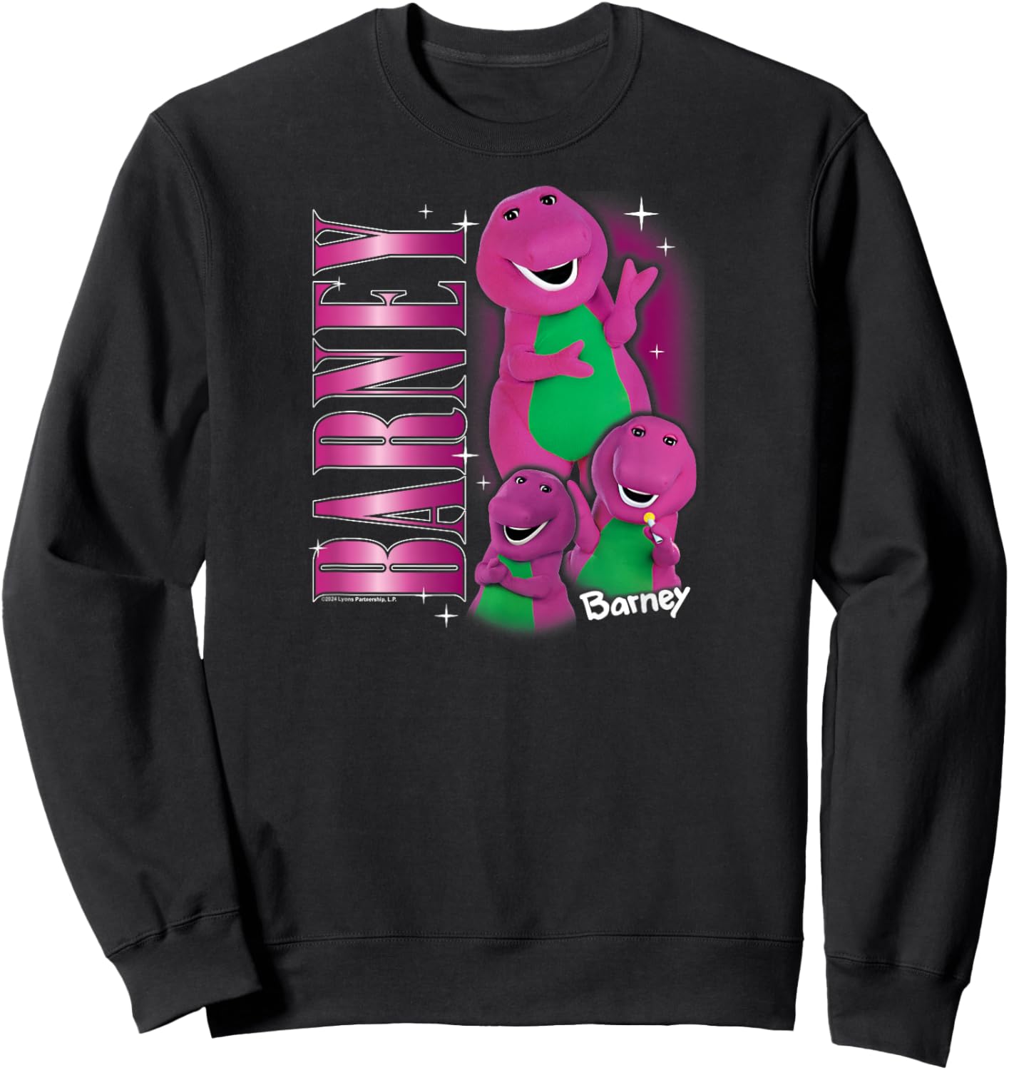 Barney - Vintage 90s Purple Dinosaur Character Collage Sweatshirt - Sweatshirt | Black