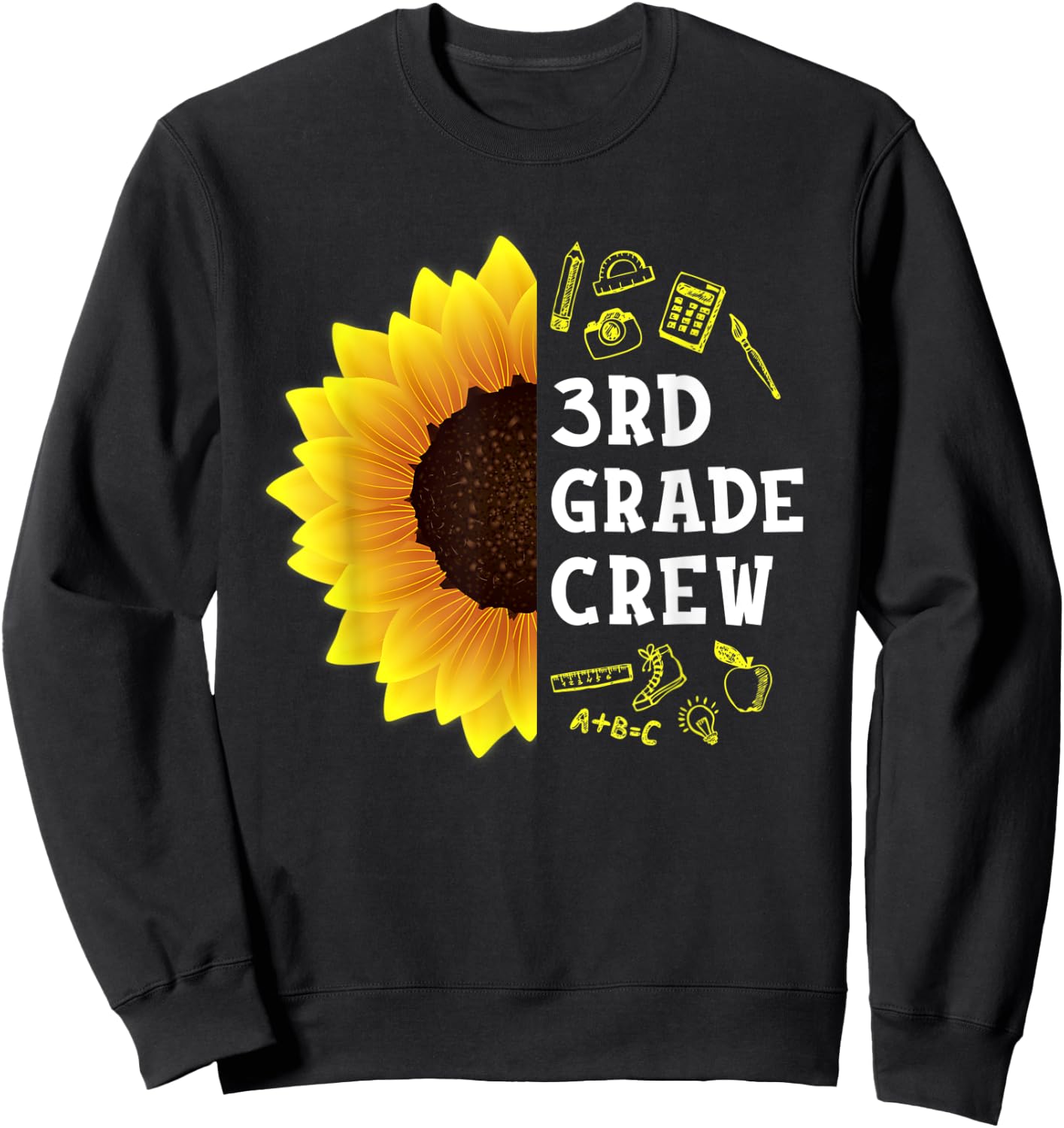 Sunflower 3rd Grade Crew Students Kids Team Back To School Sweatshirt - Sweatshirt | Black