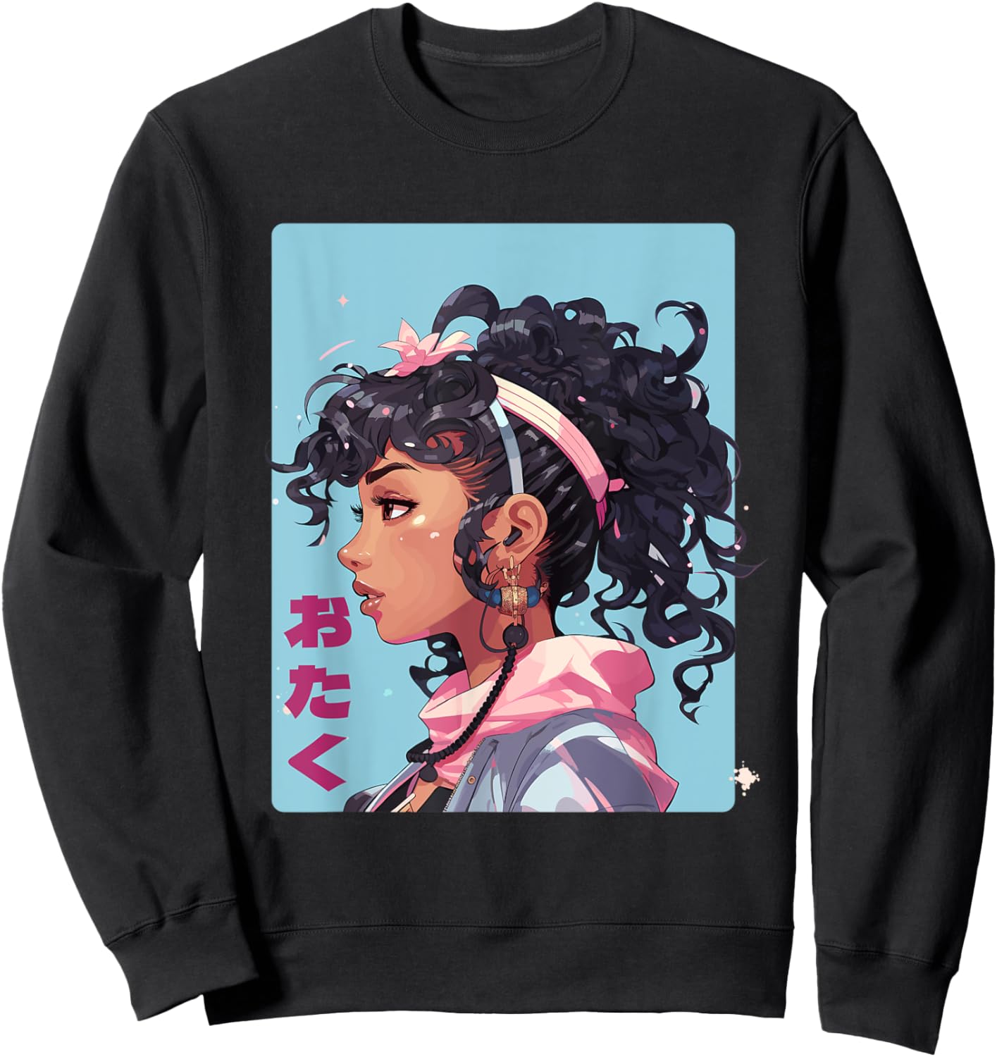 Black Manga Girl Japan Comic Otaku Anime Sweatshirt - Sweatshirt | Black