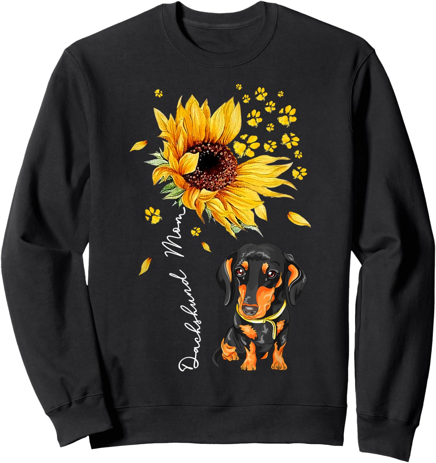 Sunflower Dachshund Mom Dog Lover Gifts Sweatshirt - Sweatshirt | Black