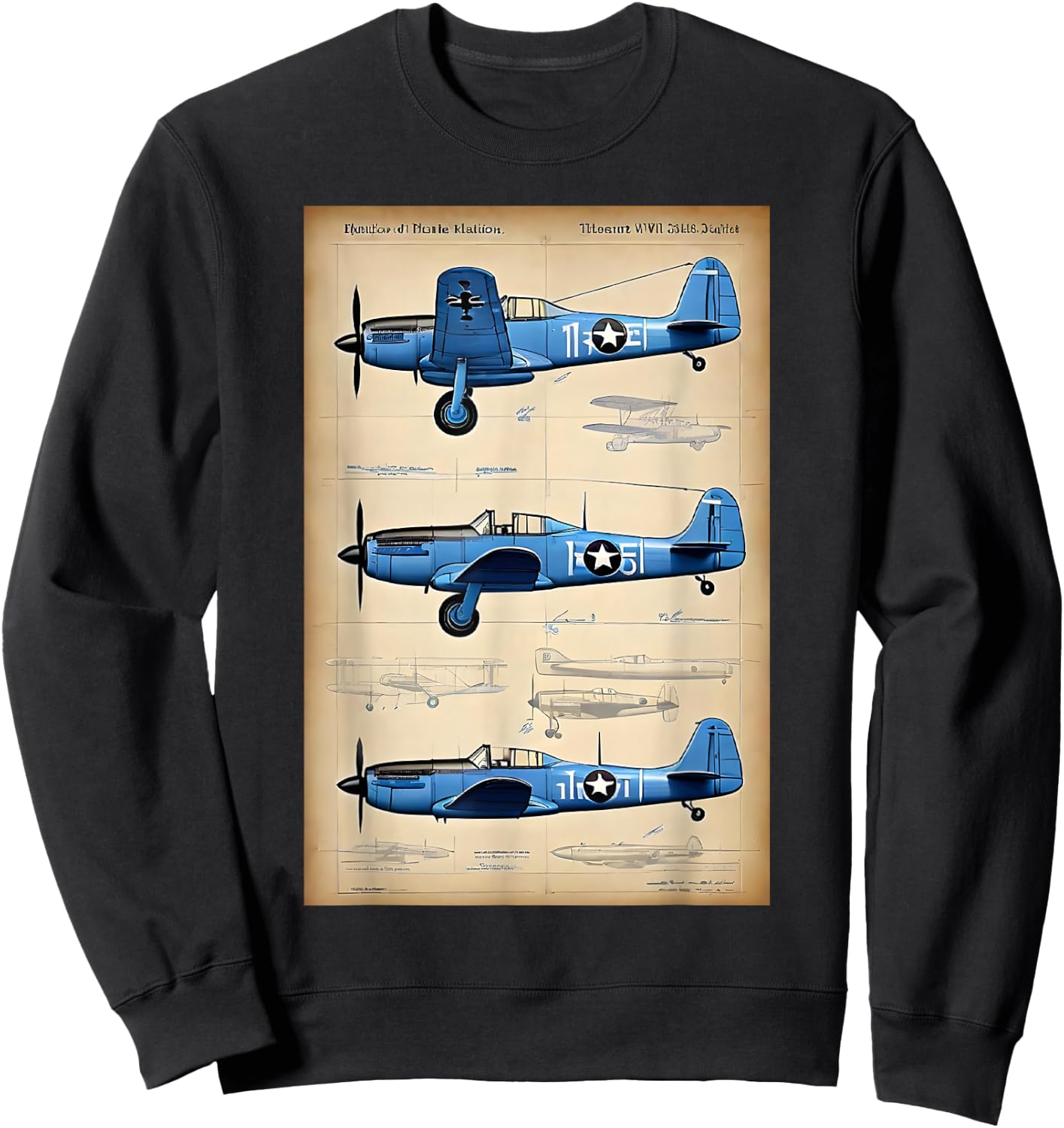 WW2 Military Aircraft Technical Drawing Sweatshirt - Sweatshirt | Black