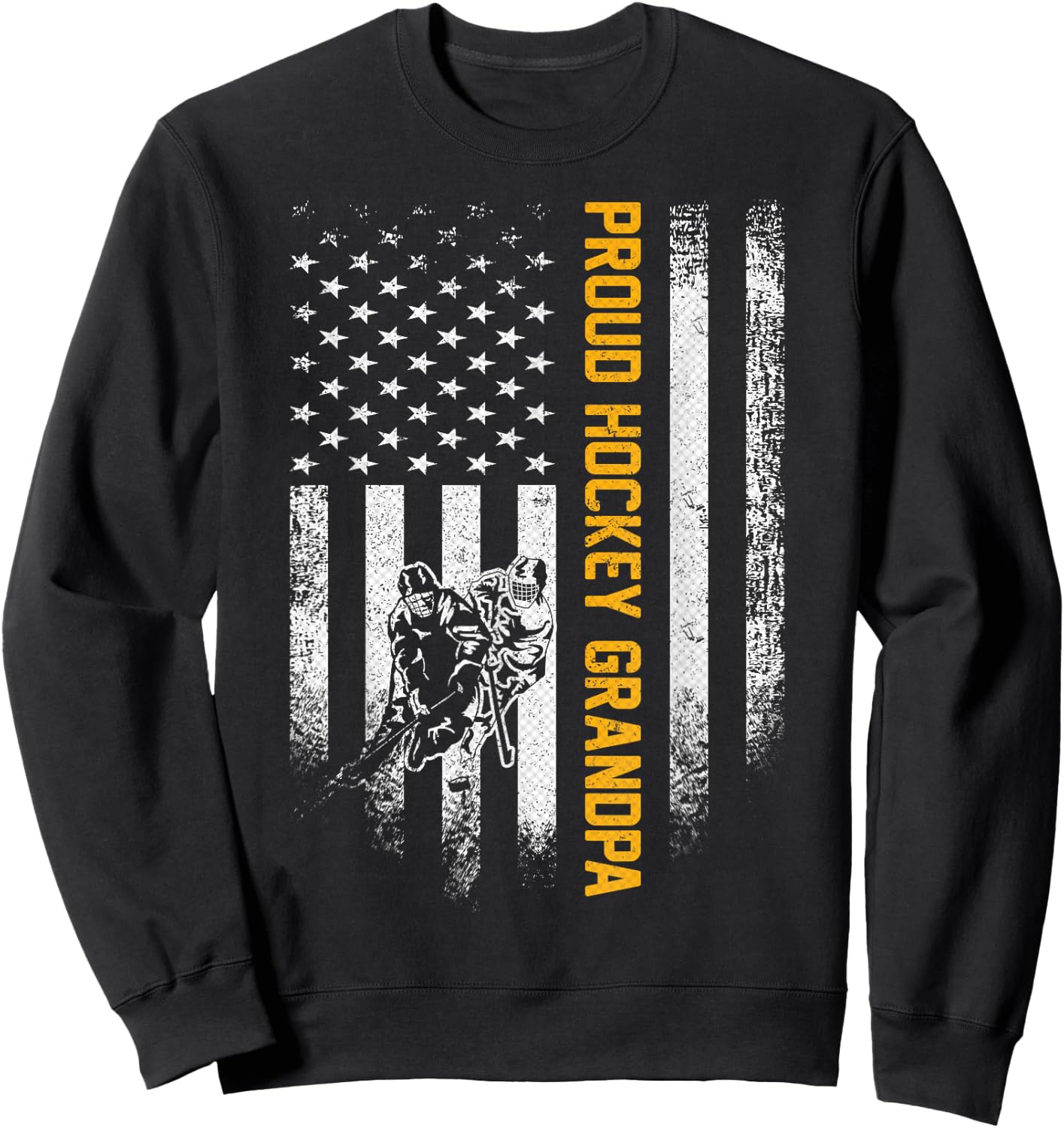 Vintage USA American Flag Proud Hockey Grandpa Silhouette Women Men Sweatshirt - Sweatshirt | Black