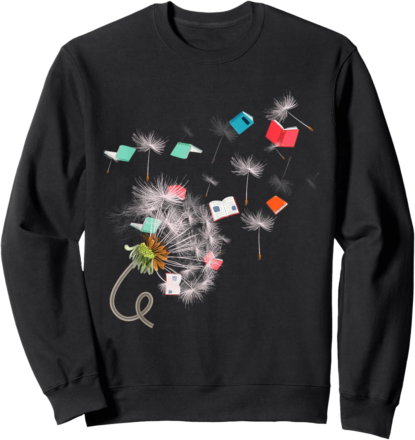 Book Reading Lover Librarian Gift Dandelion Reading Sweatshirt - Sweatshirt | Black