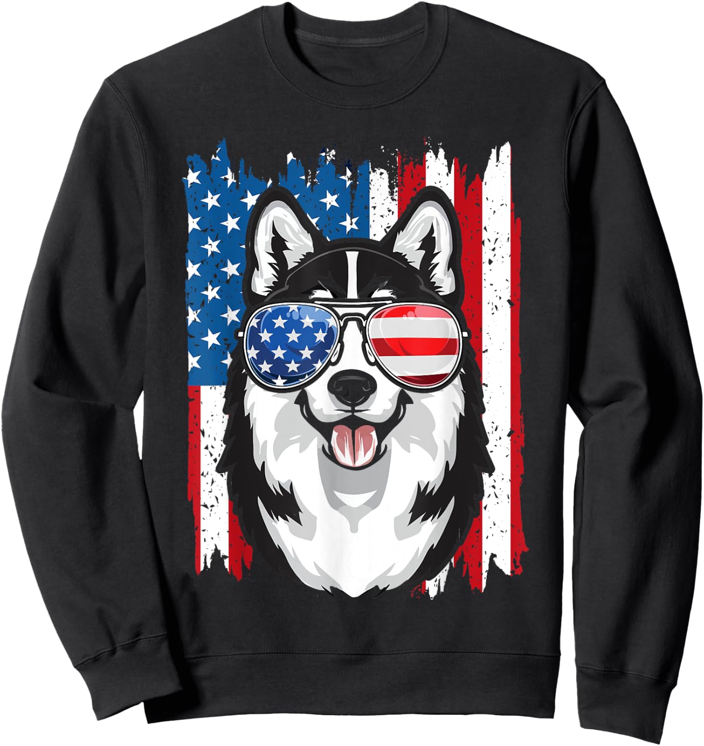 Husky 4th of July Men Siberian Husky Dog Love Owner Huskies Sweatshirt - Sweatshirt | Black