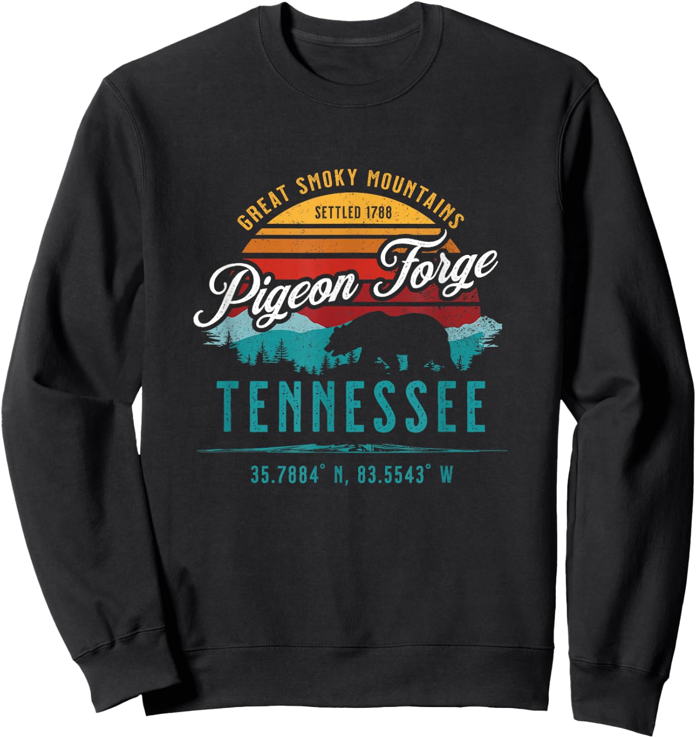Pigeon Forge Tennessee Great Smoky Mountains Bear Retro Sun Sweatshirt - Sweatshirt | Black