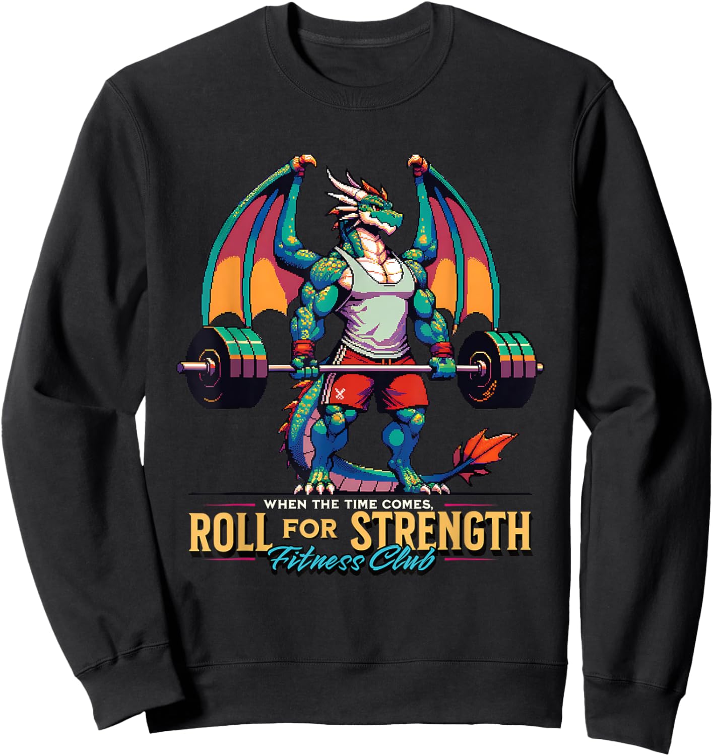 Roll for Strength Gym TTRPG Roleplaying Cool Workout Pixel Sweatshirt - Sweatshirt | Black