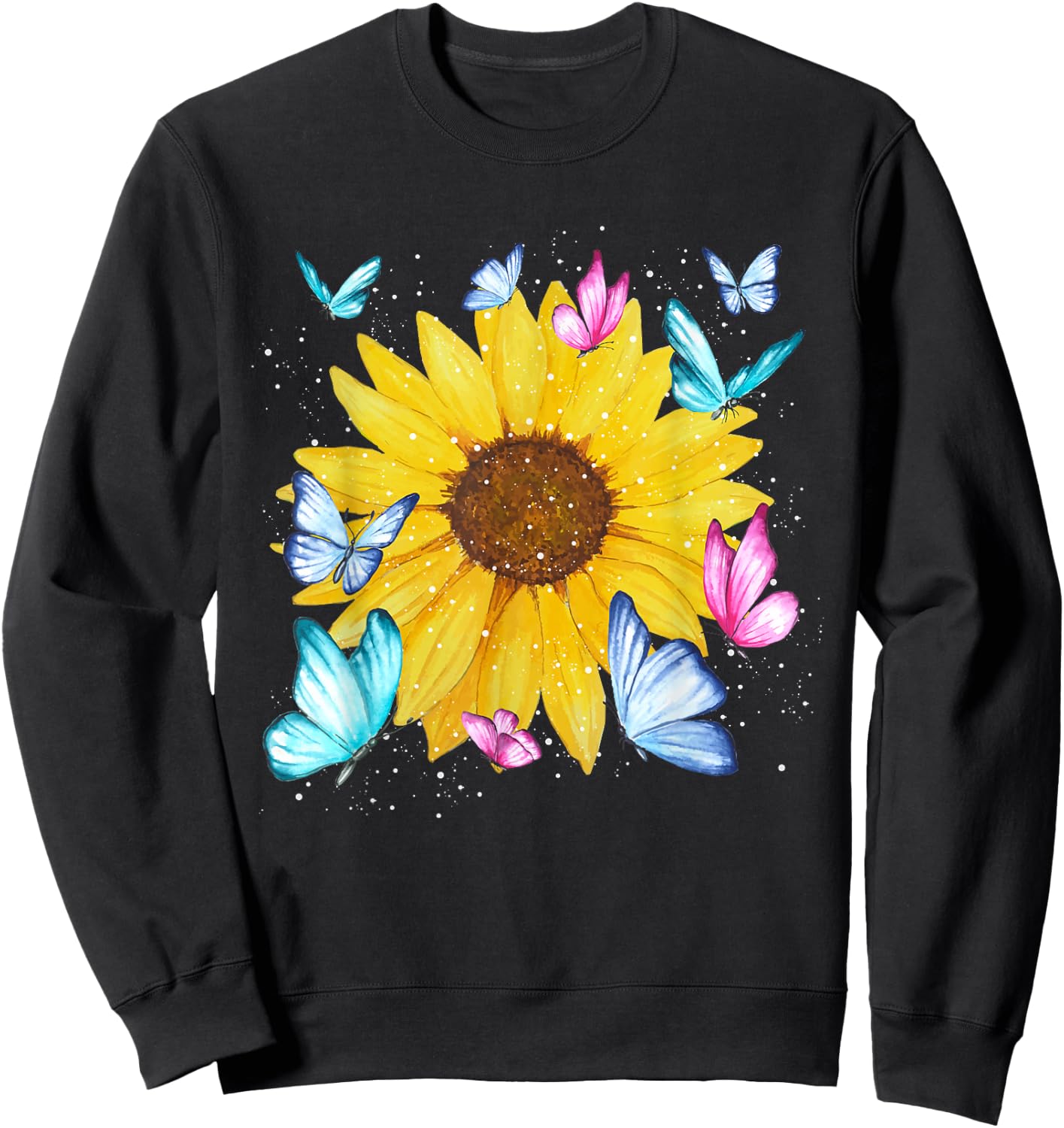 Beautiful Nature Yellow Flowers Florist Butterfly Sunflower Sweatshirt - Sweatshirt | Black