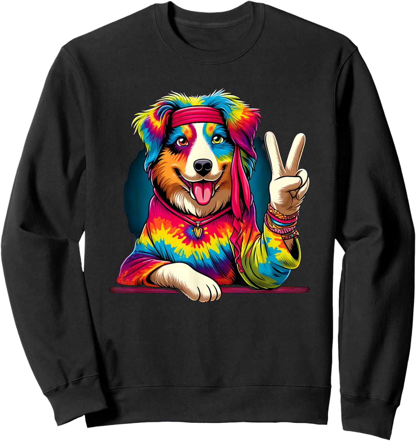 Peace Sign Tie Dye Australian Shepherd dog Sweatshirt - Sweatshirt | Black