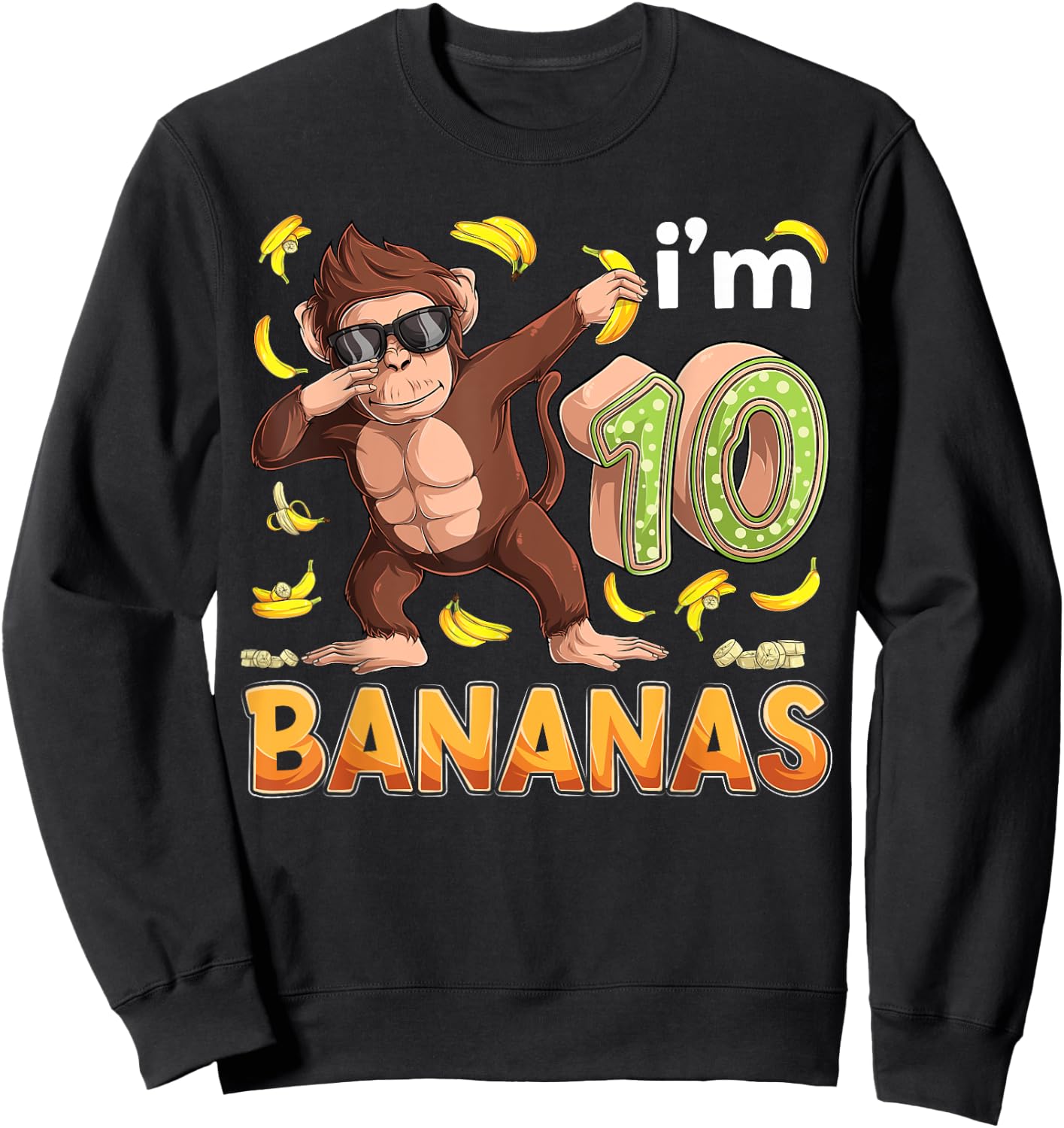 10 Year Old Monkey Birthday Safari Jungle Animal 10th B-day Sweatshirt - Sweatshirt | Black