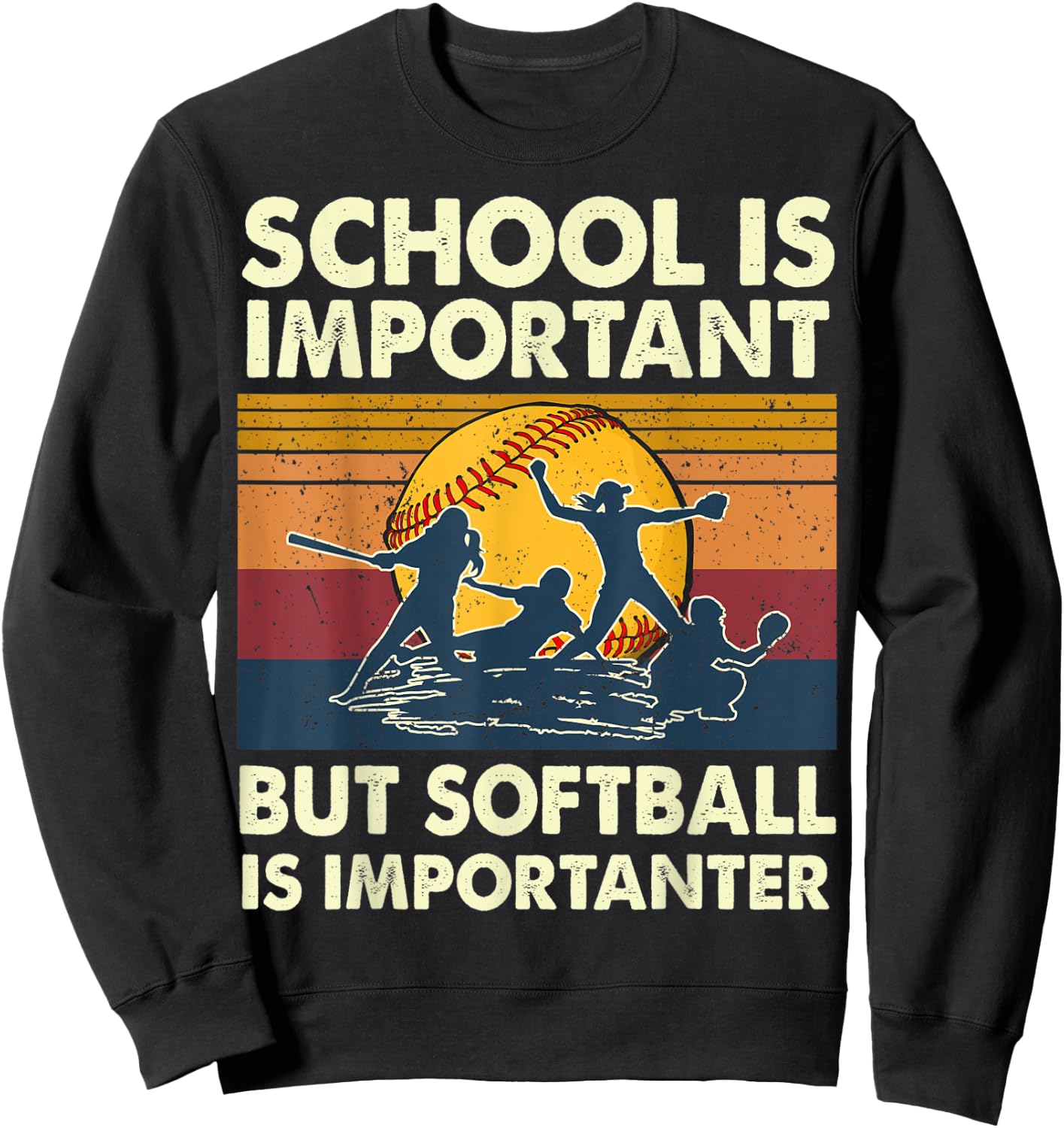 School Is Important But Softball Is Importanter Funny Player Sweatshirt - Sweatshirt | Black