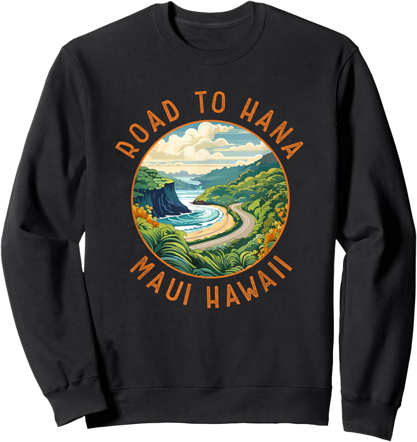Road to Hana Maui Hawaii Distressed Circle Sweatshirt - Sweatshirt | Black