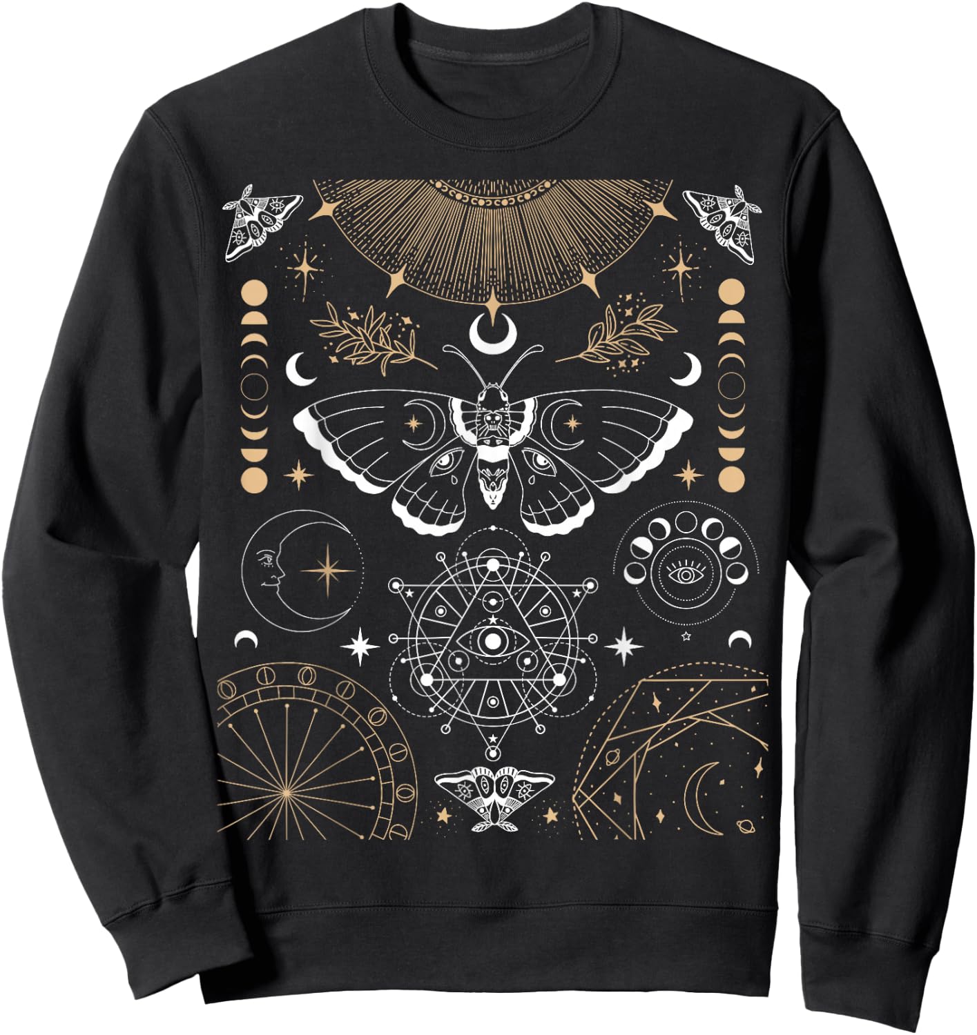 Luna Moth Moon Phases Witchy Dark Academia Aesthetic Occult Sweatshirt - Sweatshirt | Black