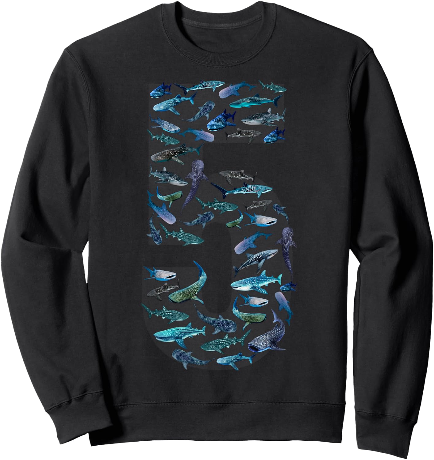 5th Birthday Boy Five-Year-Old Sea Ocean Fish Whale Shark Sweatshirt - Sweatshirt | Black