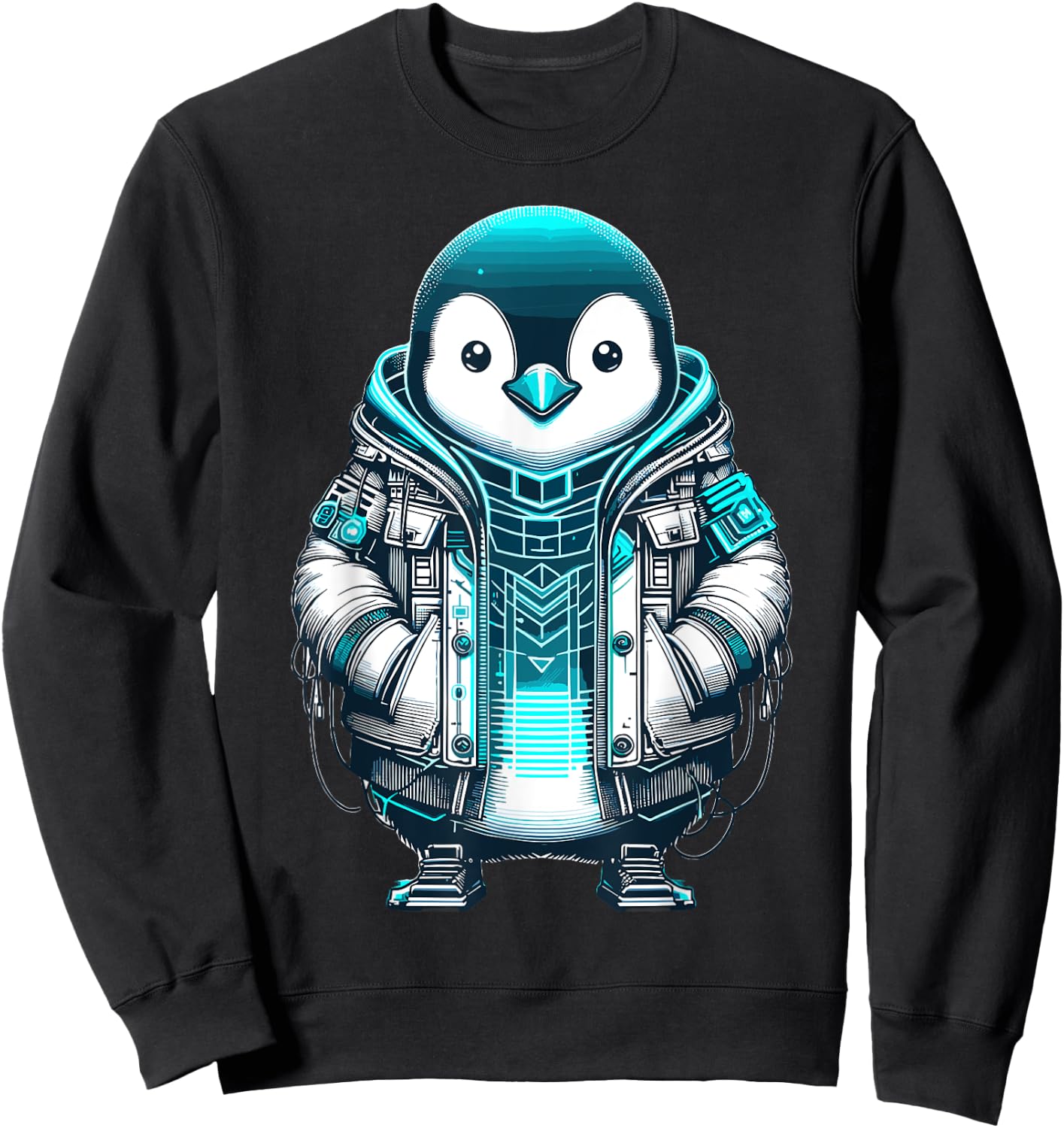 Cool Synthwave Cyberpunk Penguin Lover Futuristic Penguin Sweatshirt - Sweatshirt | Black