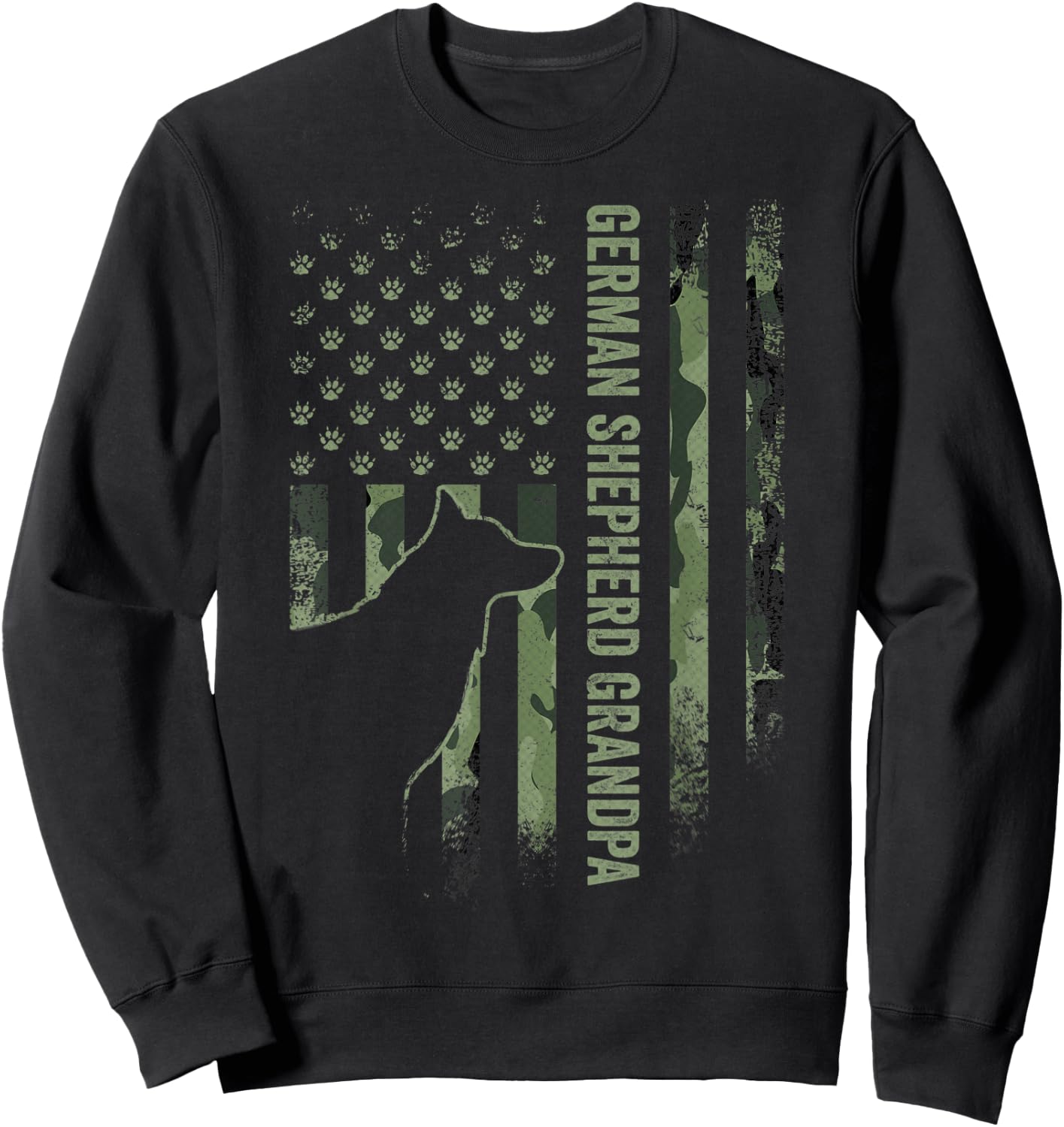American Camo Flag Proud German Shepherd Grandpa Silhouette Sweatshirt - Sweatshirt | Black