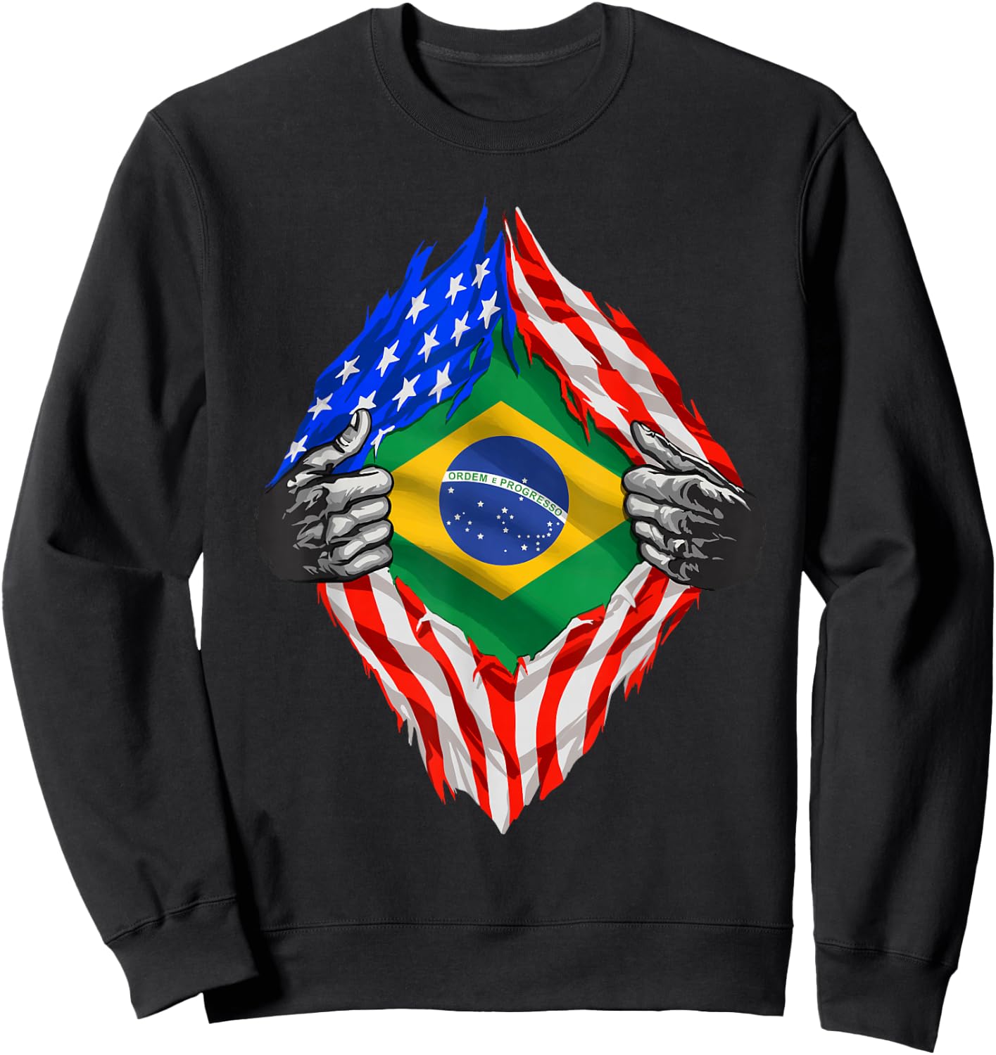 Brazil Shirt Super American Brazilian Flag Roots Brazilian Sweatshirt - Sweatshirt | Black