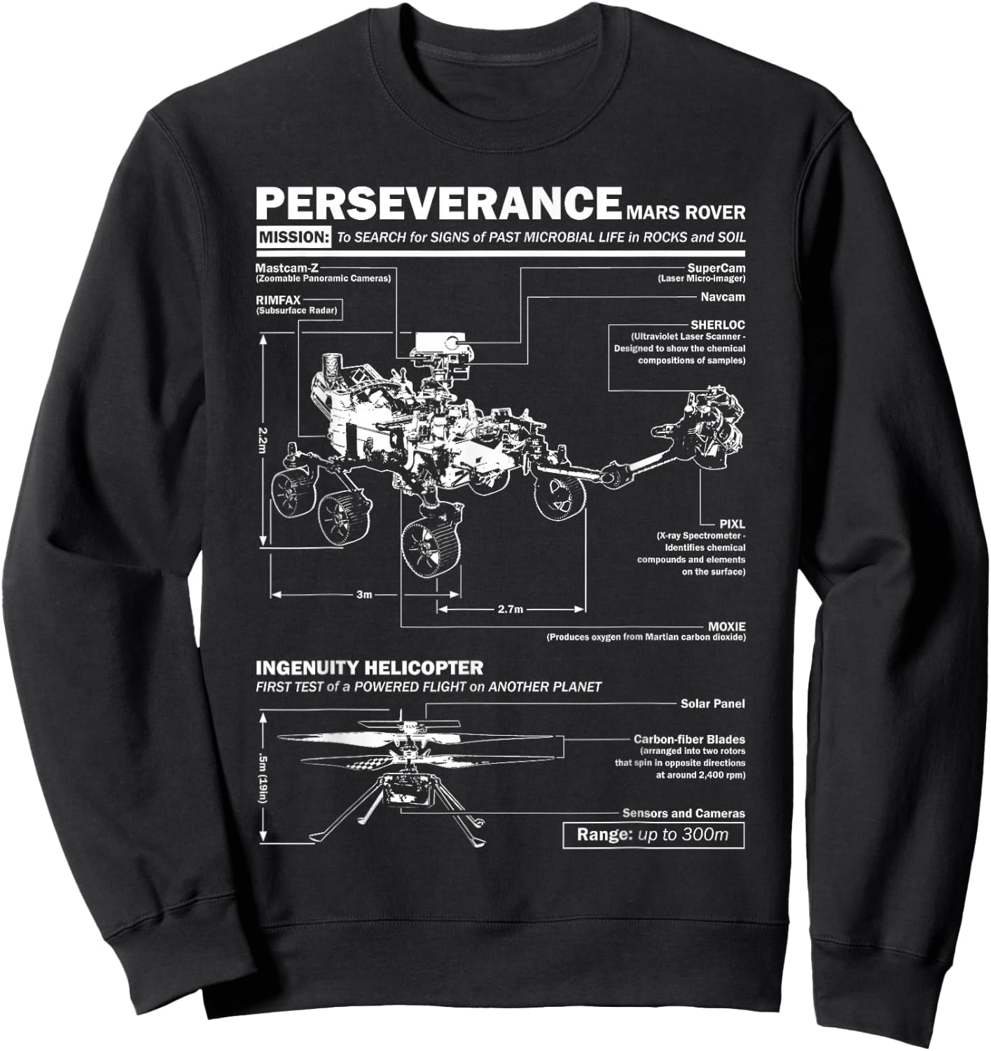 Perseverance Mars Rover and Ingenuity Helicopter | NASA Sweatshirt - Sweatshirt | Black