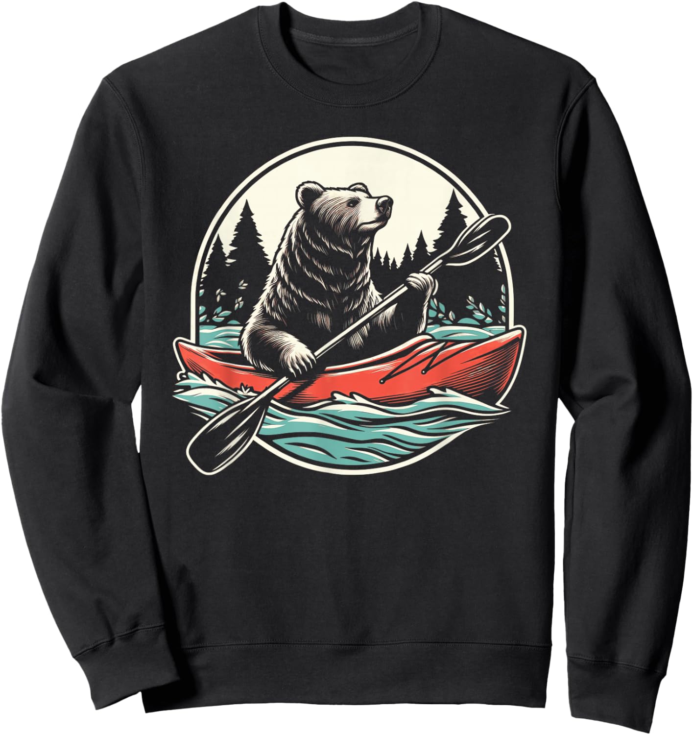 Bear With Kayak Kayaking Retro Sweatshirt - Sweatshirt | Black