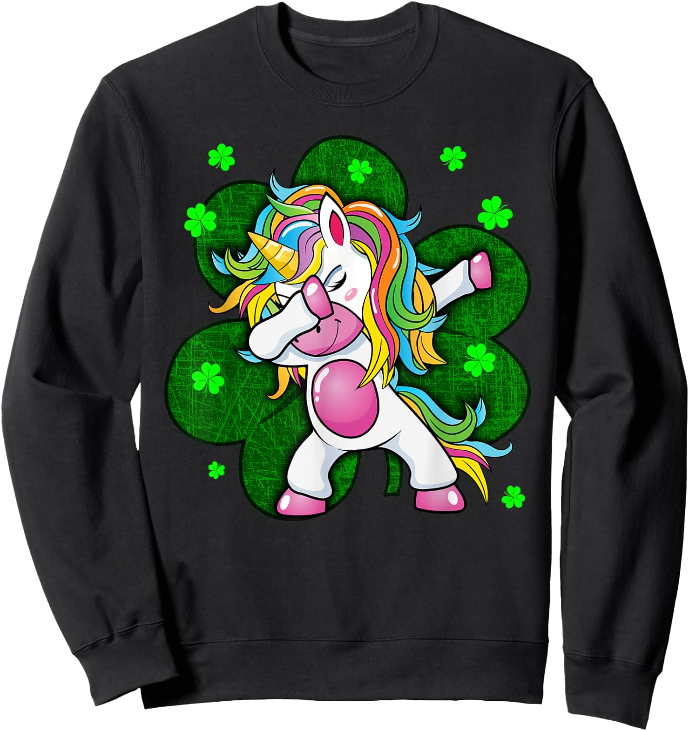 Girls St Patricks Day Outfit - Funny Dabbing Unicorn Women Sweatshirt - Sweatshirt | Black