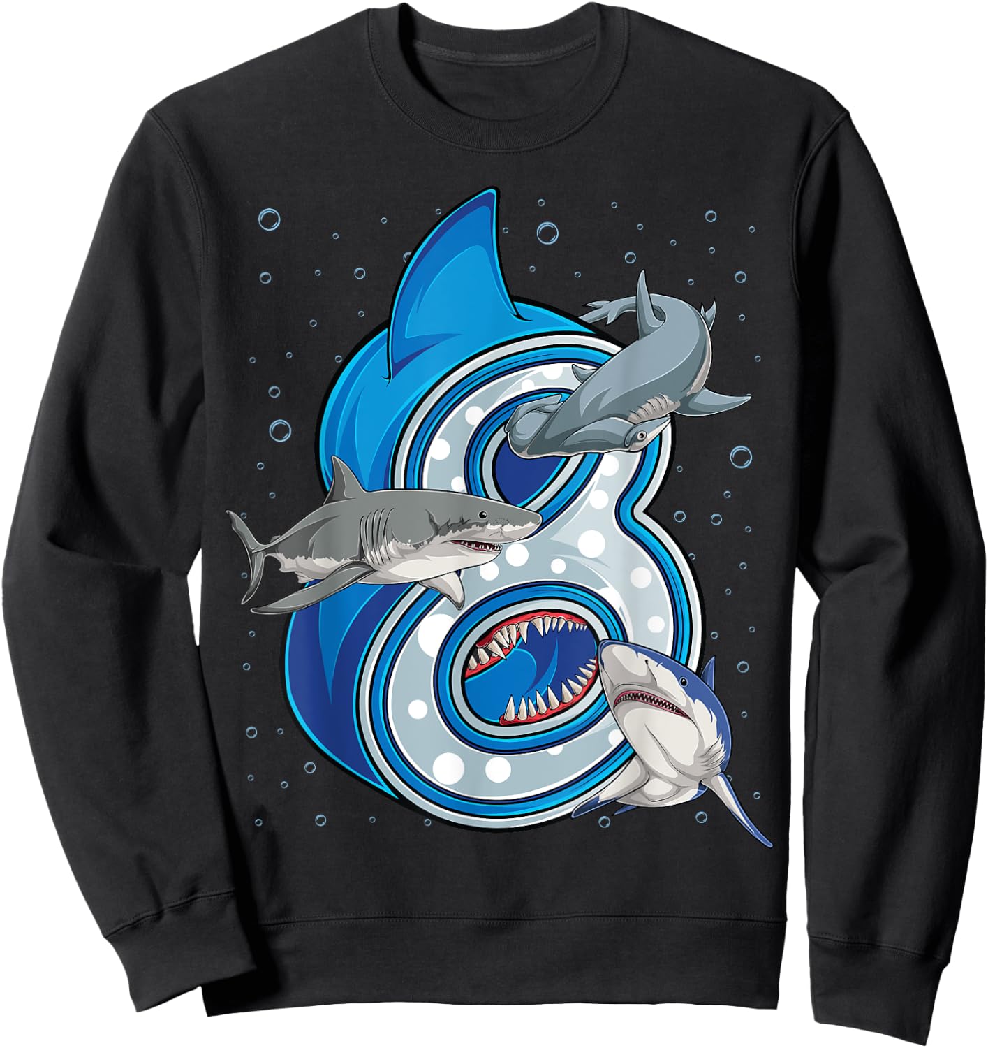 8th Birthday Boys Shark 8 years Old Ocean Shark B-day Sweatshirt - Sweatshirt | Black