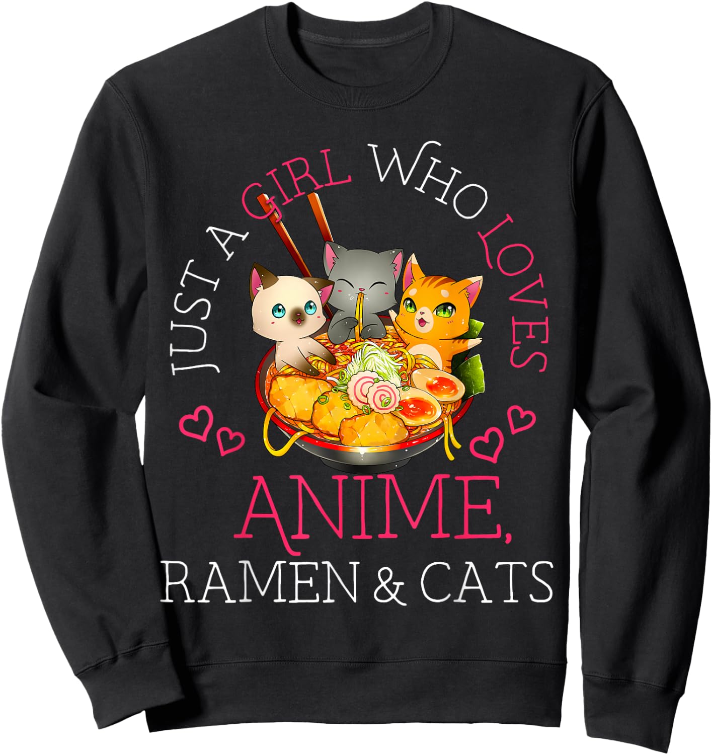 Just a Girl Anime Ramen and Cats Gift Manga Sweatshirt - Sweatshirt | Black