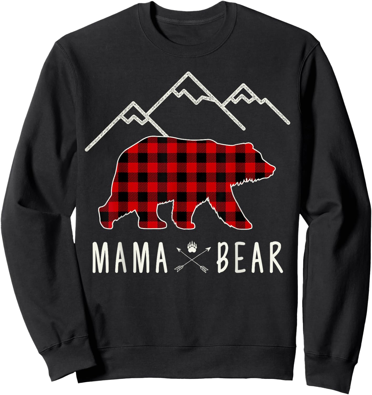 Mama Bear Gift - Buffalo Plaid Mama Bear Sweatshirt - Sweatshirt | Black