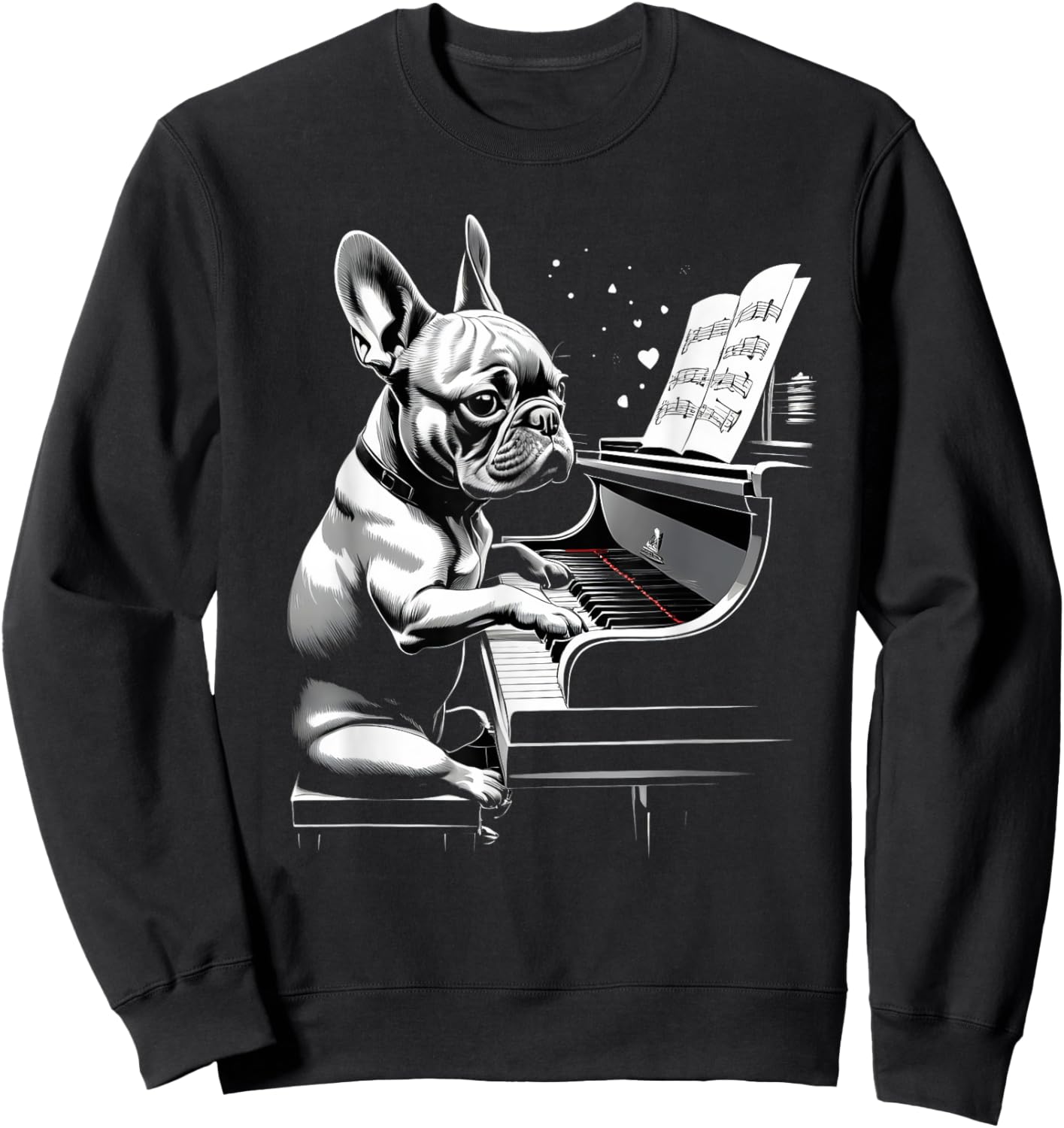 Cute French Bulldog Playing Piano Funny Dog and Piano Lover Men Women Kids Sweatshirt - Sweatshirt | Black