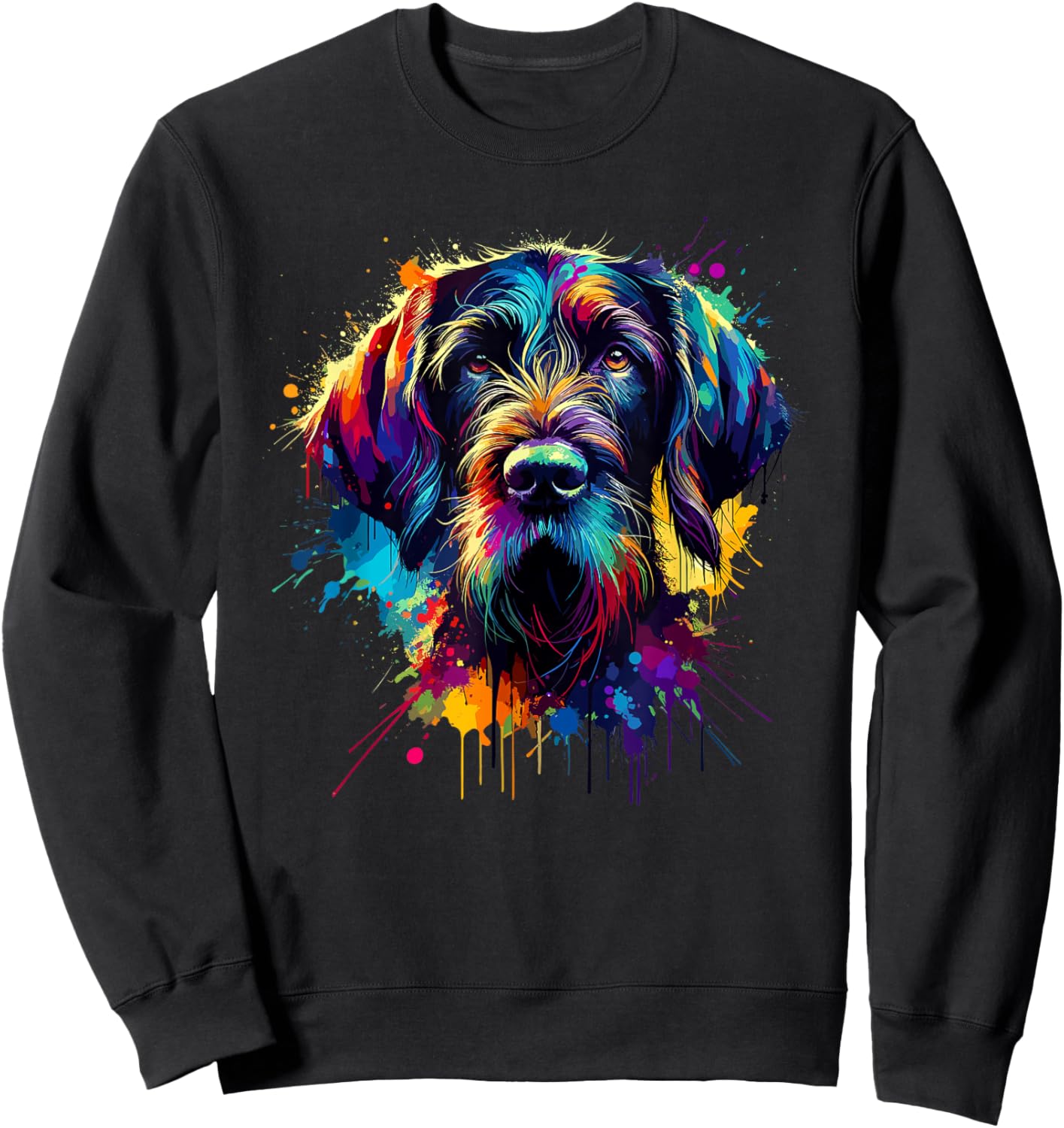 Colorful Splash Art German Wirehaired Pointer Sweatshirt - Sweatshirt | Black
