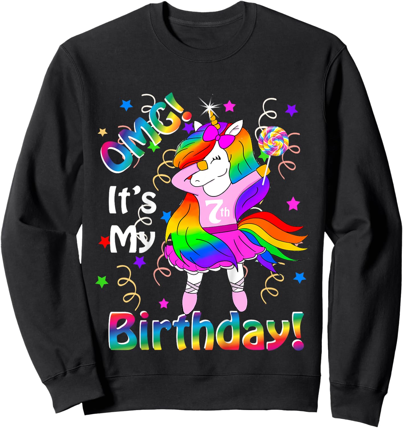 OMG It's My 7th Birthday Girls Unicorn (7 years old) outfit Sweatshirt - Sweatshirt | Black
