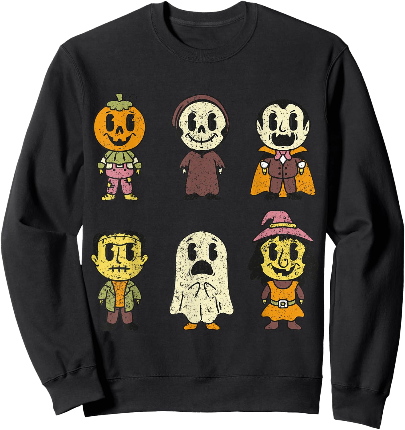 Vintage Halloween Pumpkin Witch Ghost Vampire Retro Gift Sweatshirt - Sweatshirt | Black