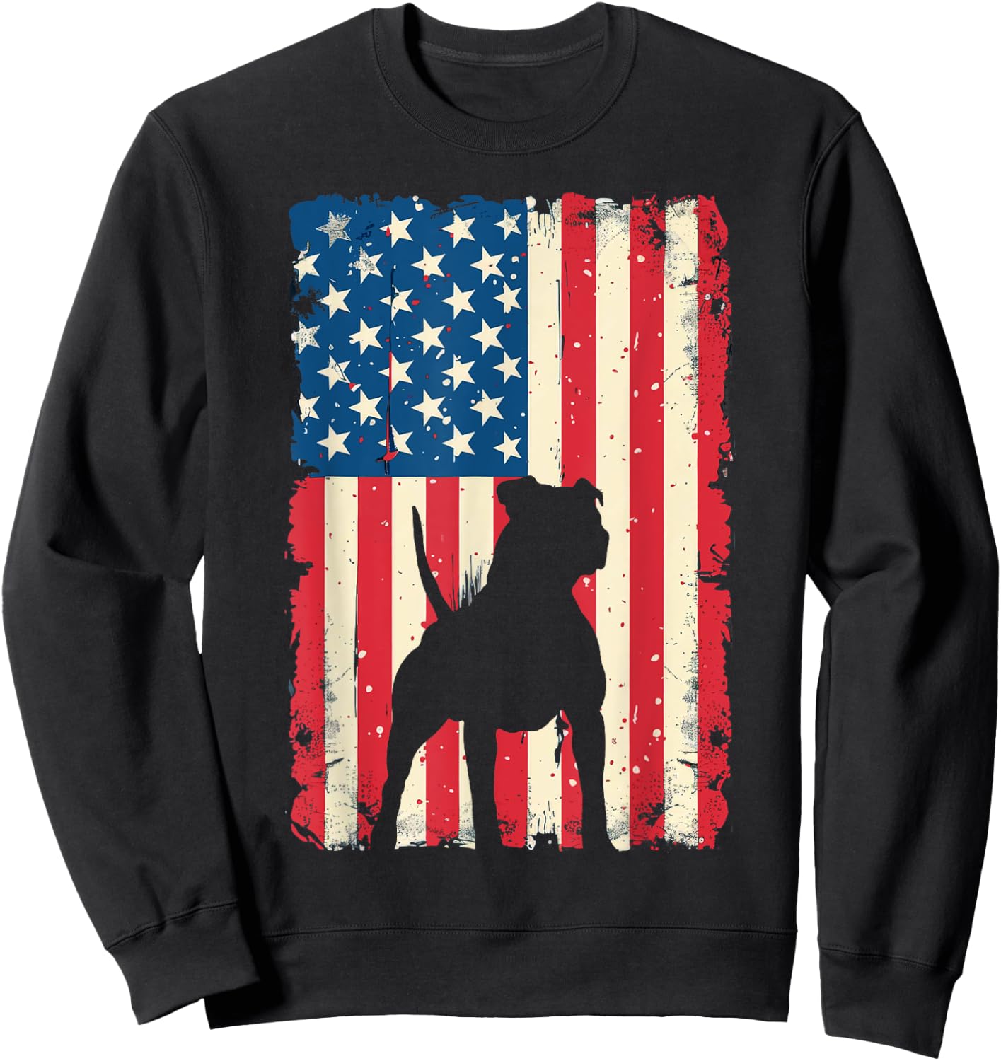 Patriotic Pitbull Dog Lover 4th of July USA American Flag Women Kids Sweatshirt - Sweatshirt | Black
