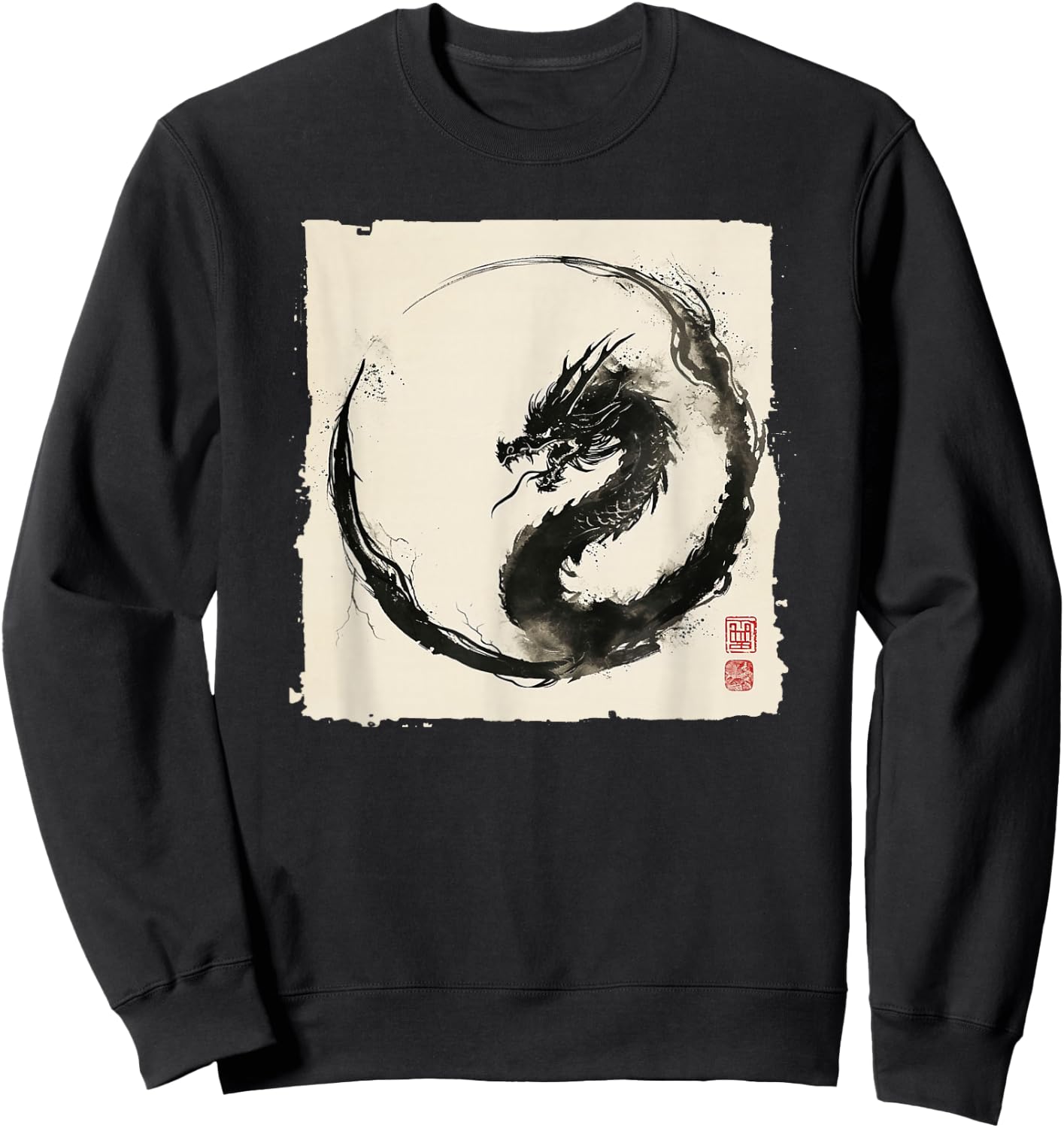 Eastern Dragon Majesty: Vintage Ink Art Collection Sweatshirt - Sweatshirt | Black