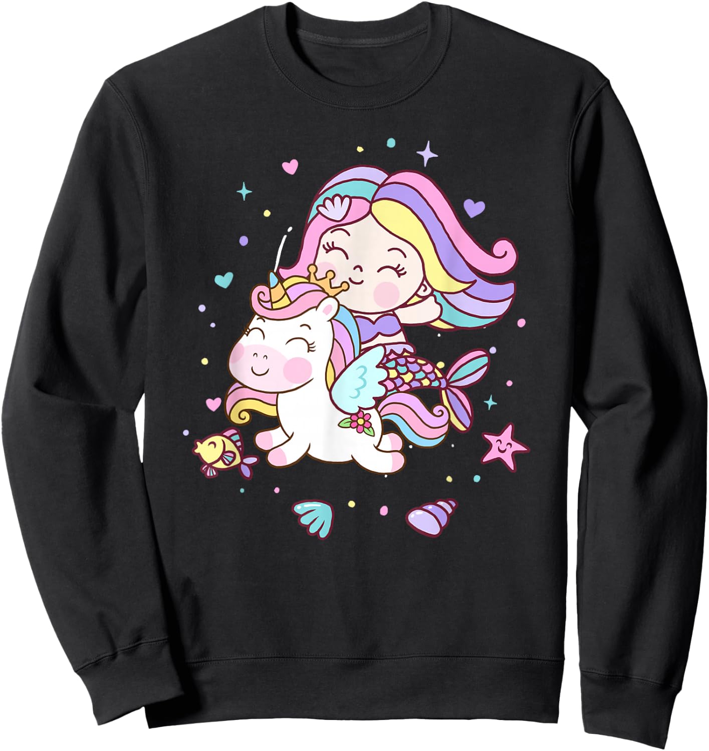 Unicorn kisses Mermaid wishes | Birthday Girl Sweatshirt - Sweatshirt | Black
