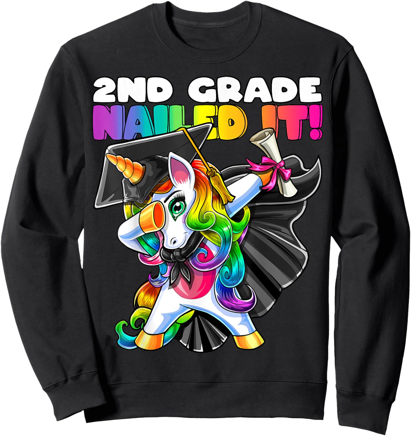 Dabbing Unicorn 2nd Grade Graduation Cap Gown Gift Girls Sweatshirt - Sweatshirt | Black