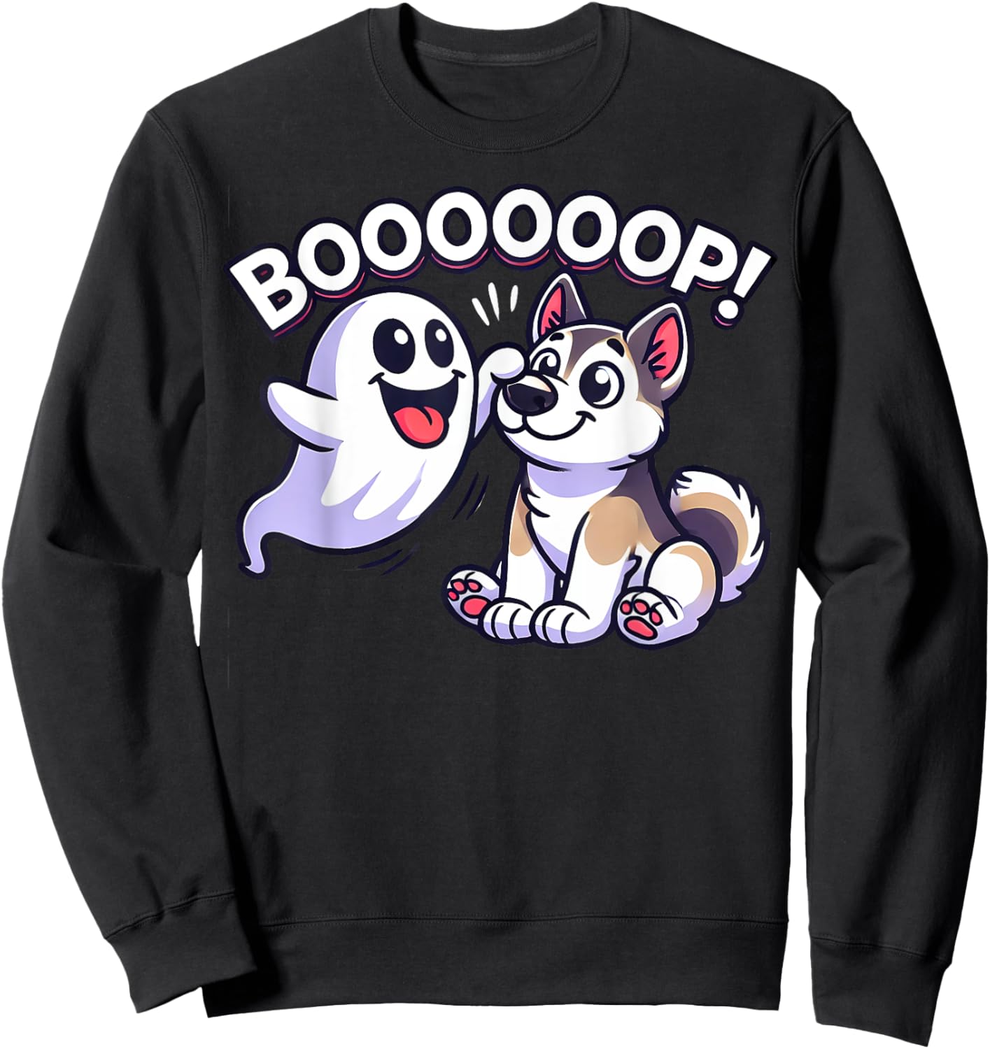Funny Halloween Ghost Husky Dog Boop Silly Puppy Humor Sweatshirt - Sweatshirt | Black