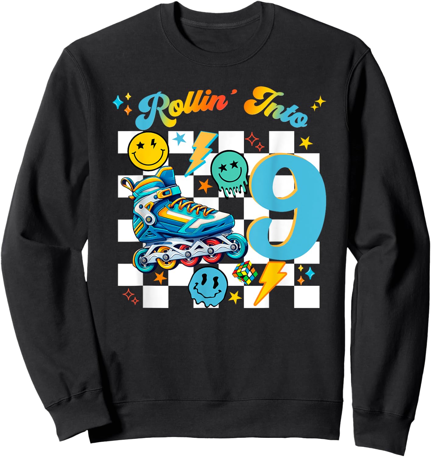 Roller Skating Birthday Dude Boy Roller Skates Retro Party Sweatshirt - Sweatshirt | Black