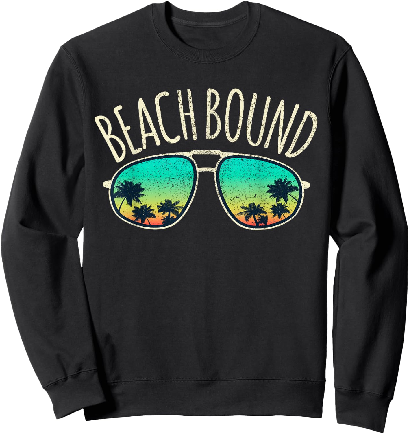 Beach Bound Retro Surf Vintage Sunglasses Distressed Gift Women Kids Sweatshirt - Sweatshirt | Black