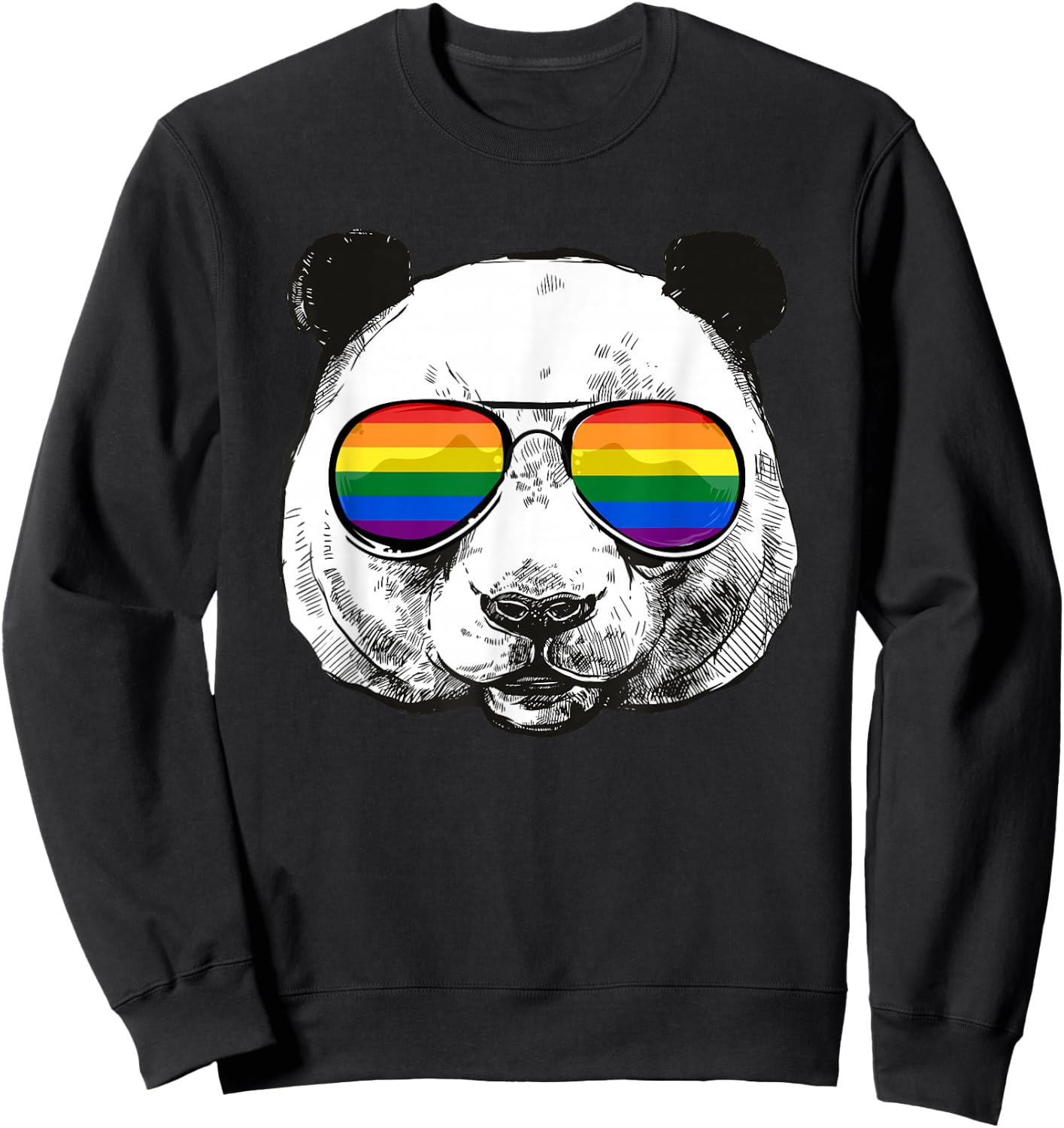 Panda Gay Pride Flag Sunglasses LGBTQ Animal Sweatshirt - Sweatshirt | Black
