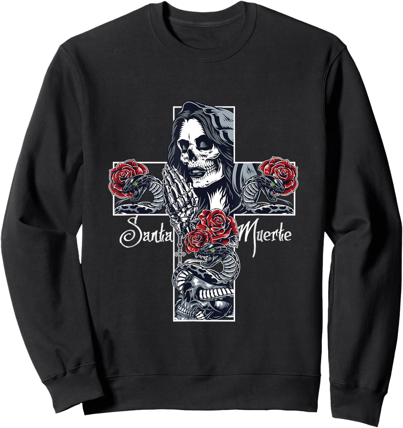 Skull Santa Muerte Cross Sweatshirt - Sweatshirt | Black