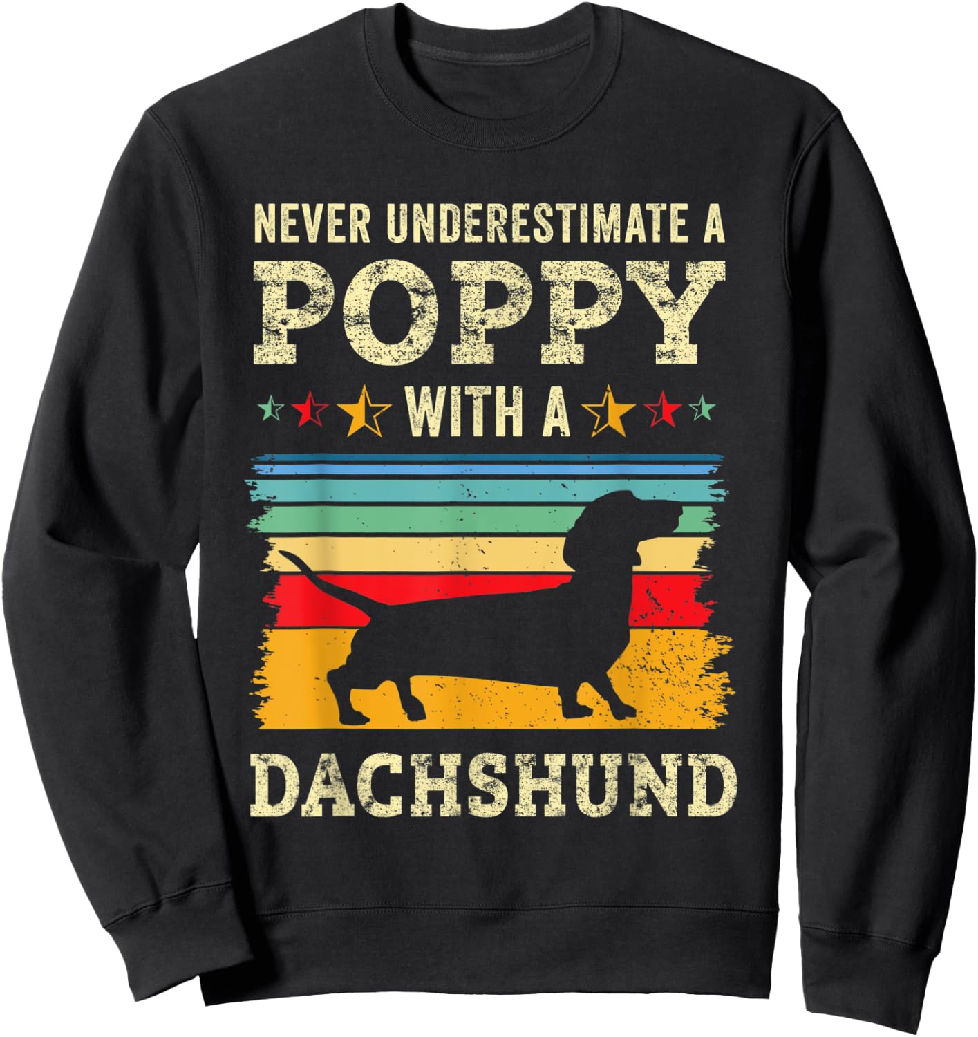 Retro Poppy Dachshund Gift Wiener Dog Owner Doxie Grandpa Sweatshirt - Sweatshirt | Black