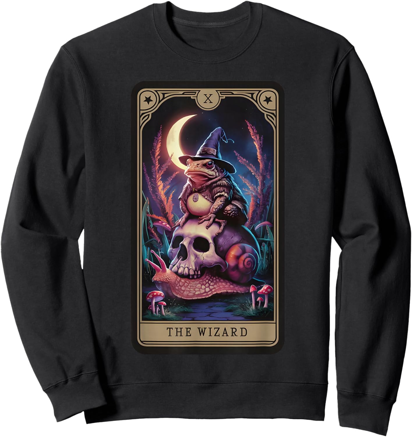 The Wizard Tarot Witchy Frog Riding Skull Snail Goblincore Sweatshirt - Sweatshirt | Black