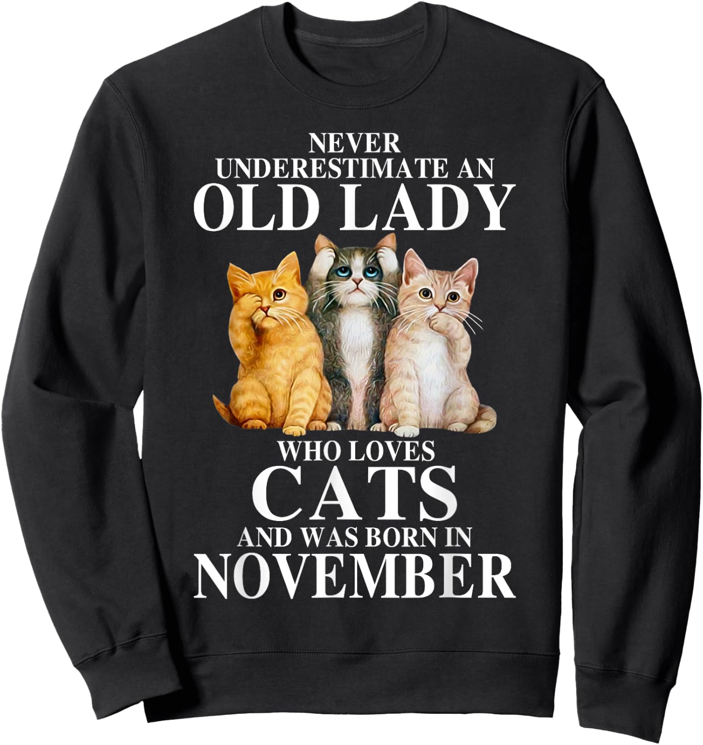 Never underestimate an old lady who loves cats born NOVEMBER Sweatshirt - Sweatshirt | Black