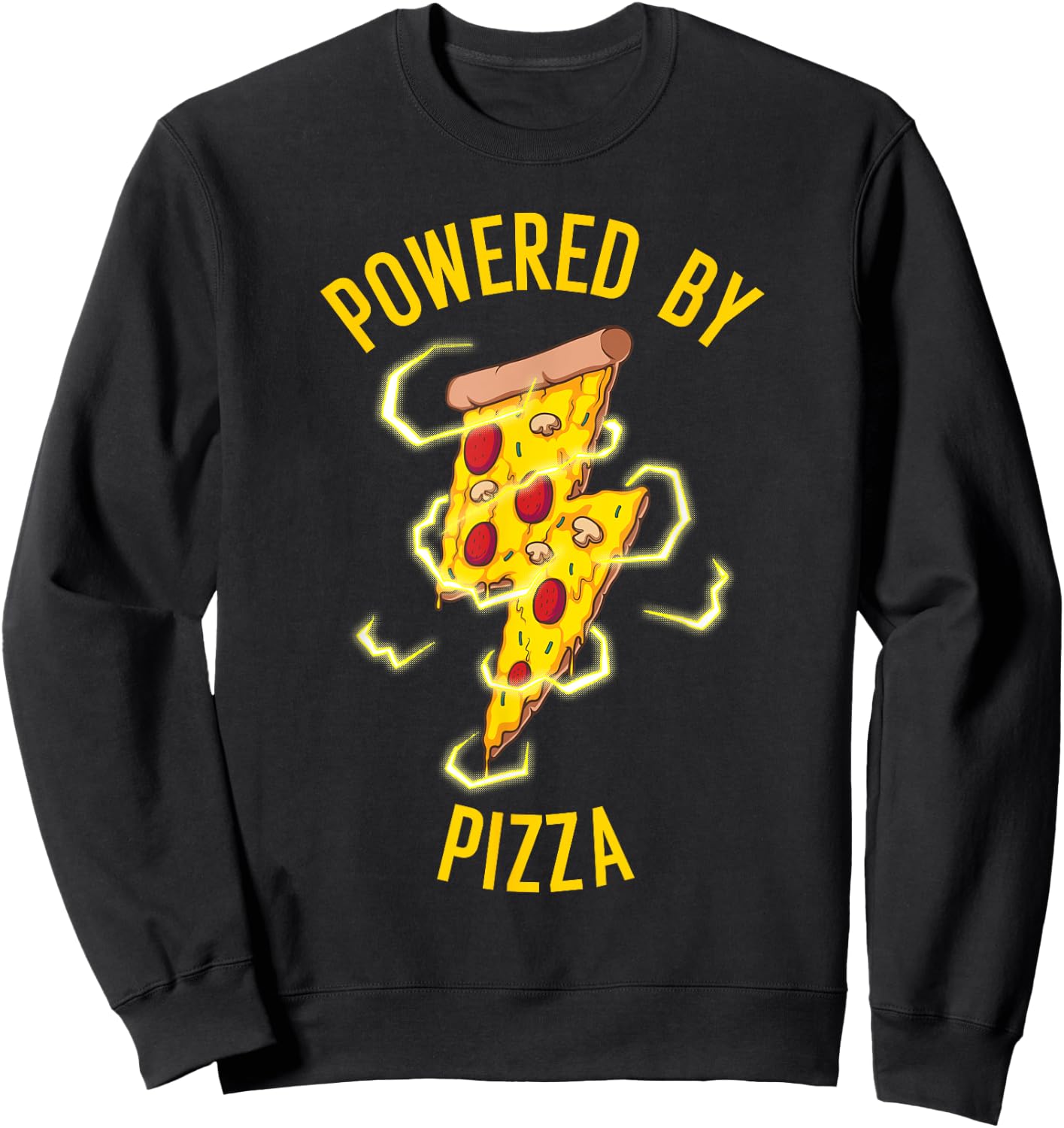 Funny Powered By Pizza Gift Kids Men Women Cool Pizza Lover Sweatshirt - Sweatshirt | Black