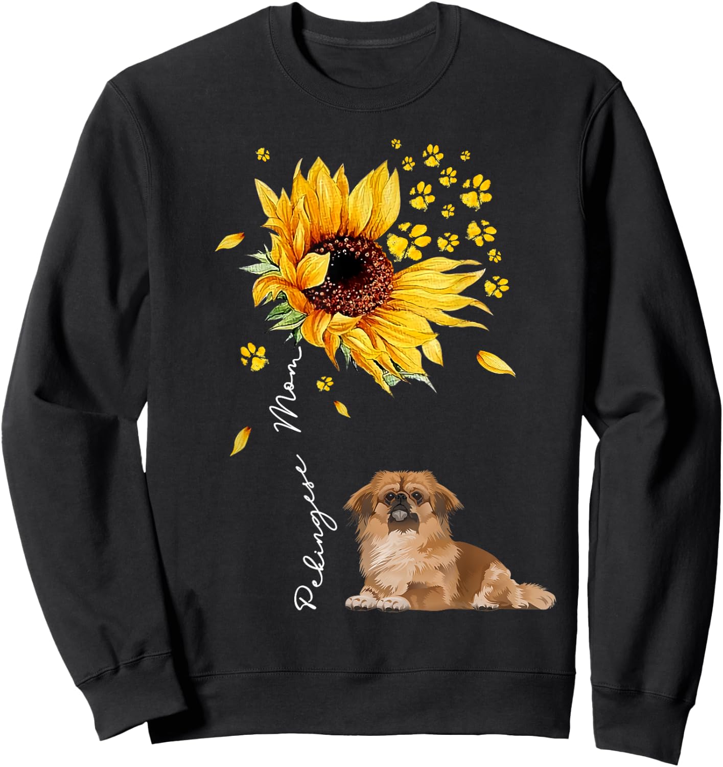 Sunflower Pekingese Mom Dog Lover Gifts Sweatshirt - Sweatshirt | Black