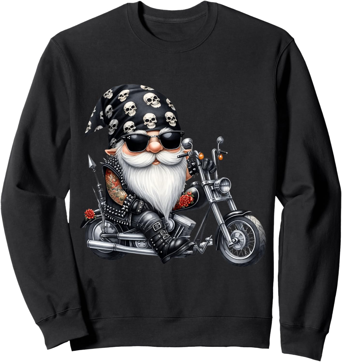 Cool Motorcycle Gnome Graphic For Retired Biker Dad Life Sweatshirt - Sweatshirt | Black