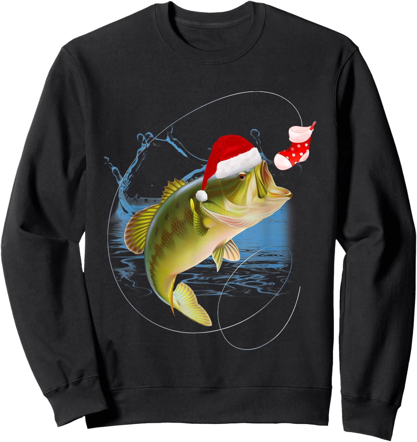 Funny Bass Fishing Santa Hat Christmas Pajama Fishermen Fish Sweatshirt - Sweatshirt | Black