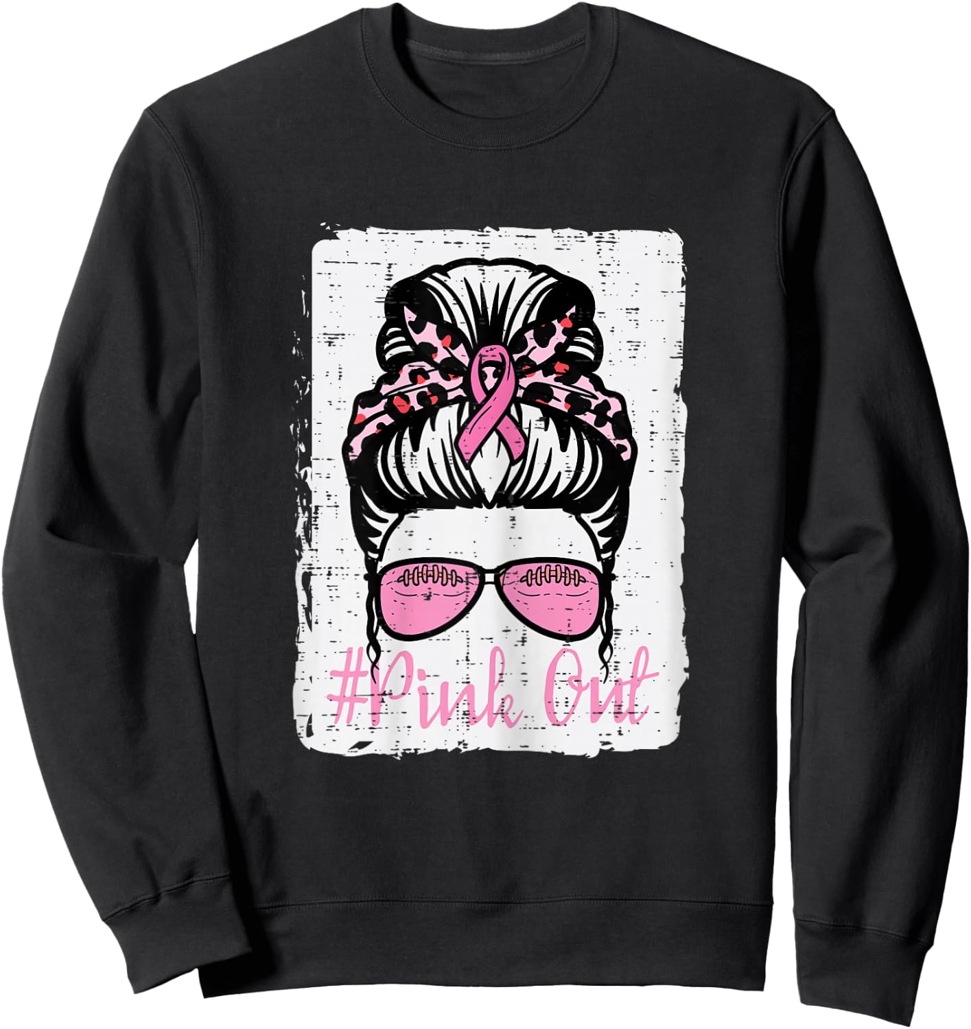 Breast Cancer Messy Bun Pink Out Football Awareness Women Sweatshirt - Sweatshirt | Black