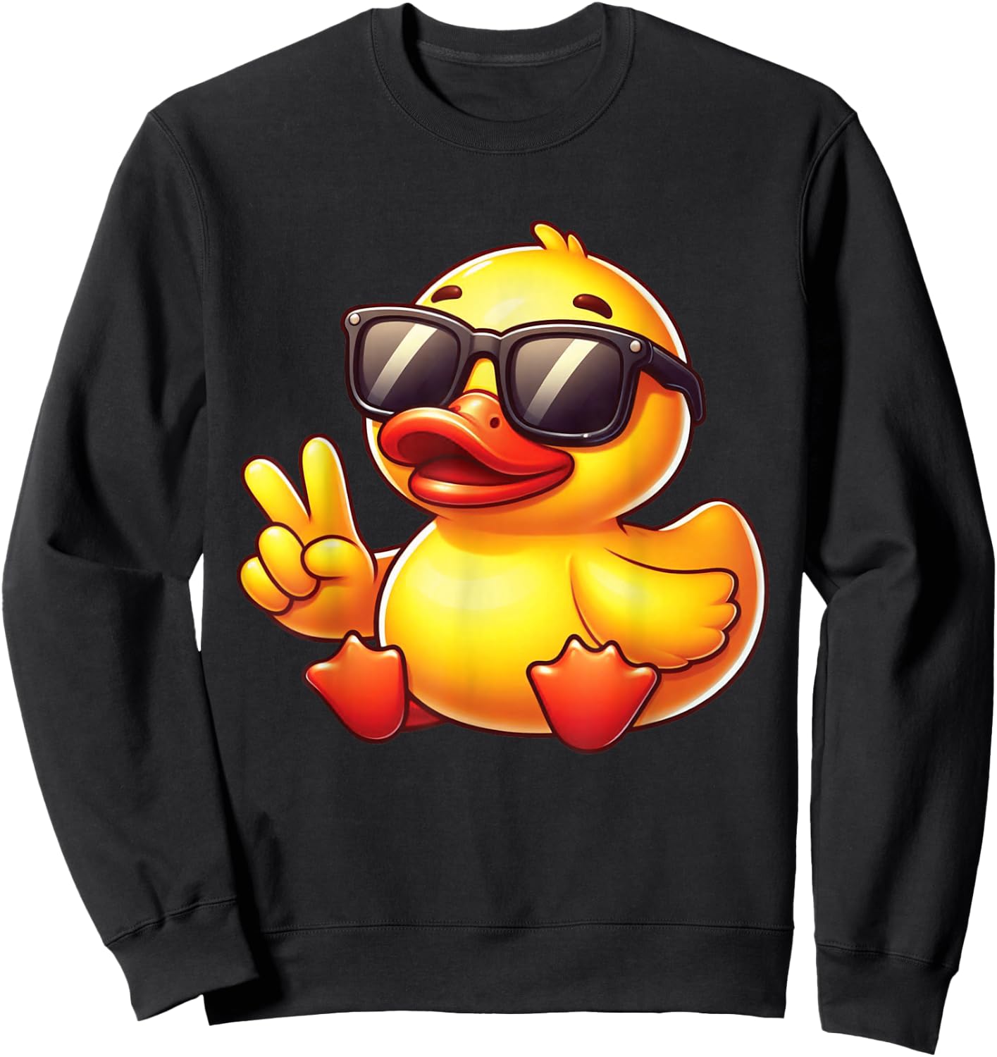 Cool Retro Yellow Rubber Duck in 70s 80s Funny Duck Sweatshirt - Sweatshirt | Black