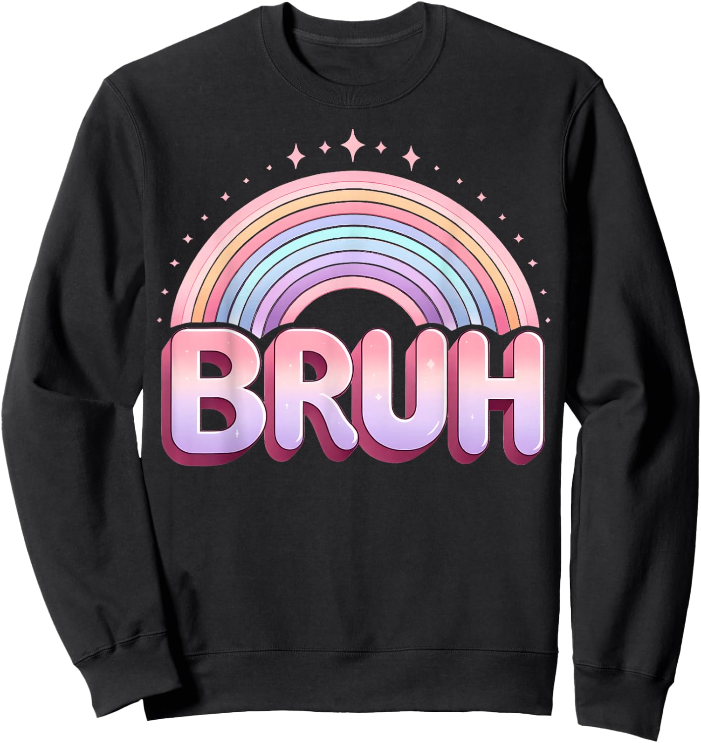 Funny Bruh Women Girls Youth Bruh Rainbow Cute For Kids Sweatshirt - Sweatshirt | Black
